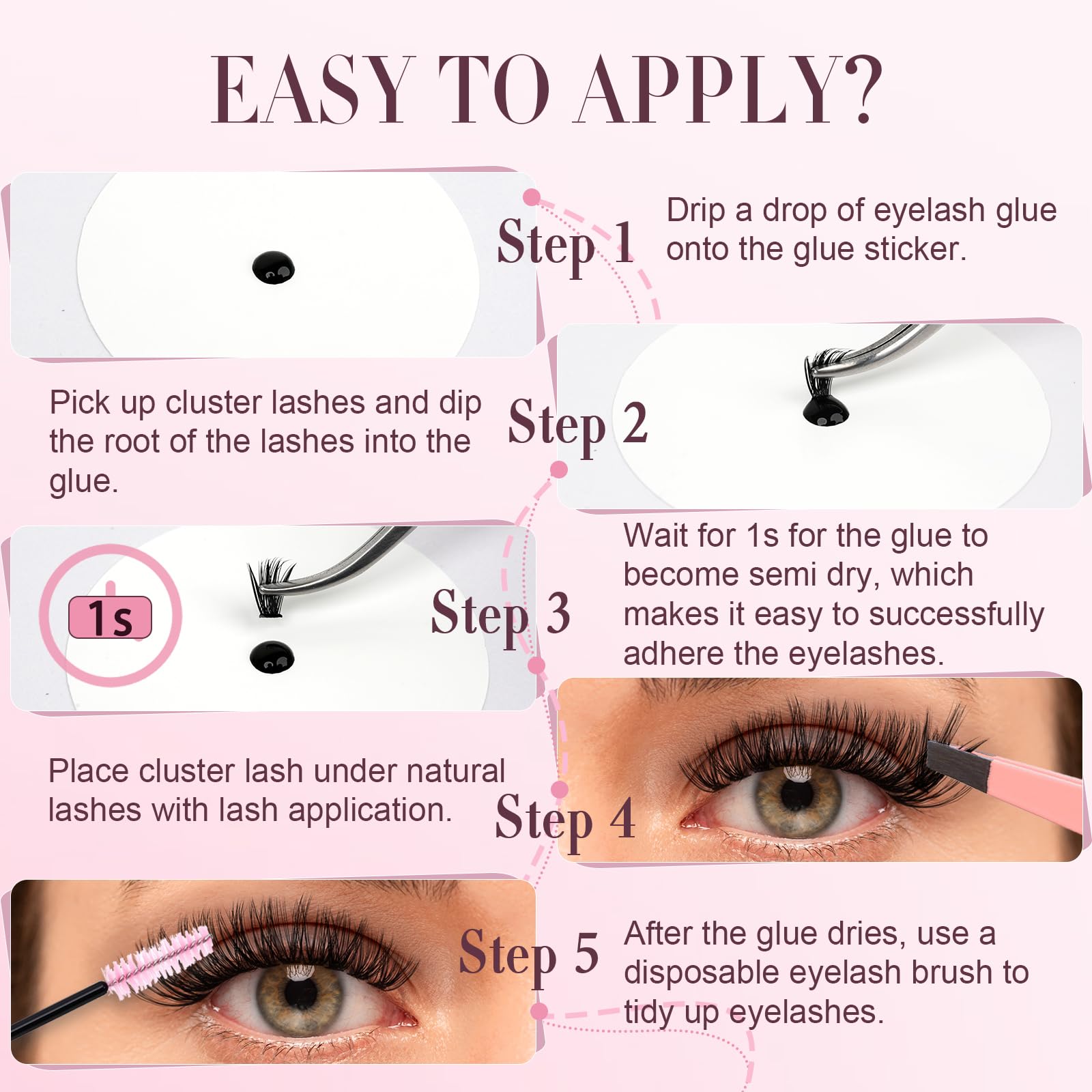 Sensitive Open Eyes Lash Cluster Glue 3s Strong Hold Long Lasting for 2 Weeks, Waterproof Eyelash Adhesive for Sensitive Eyes & DIY Individual & Clusters & Semi-Permanent Lash Extensions (5ml Black)