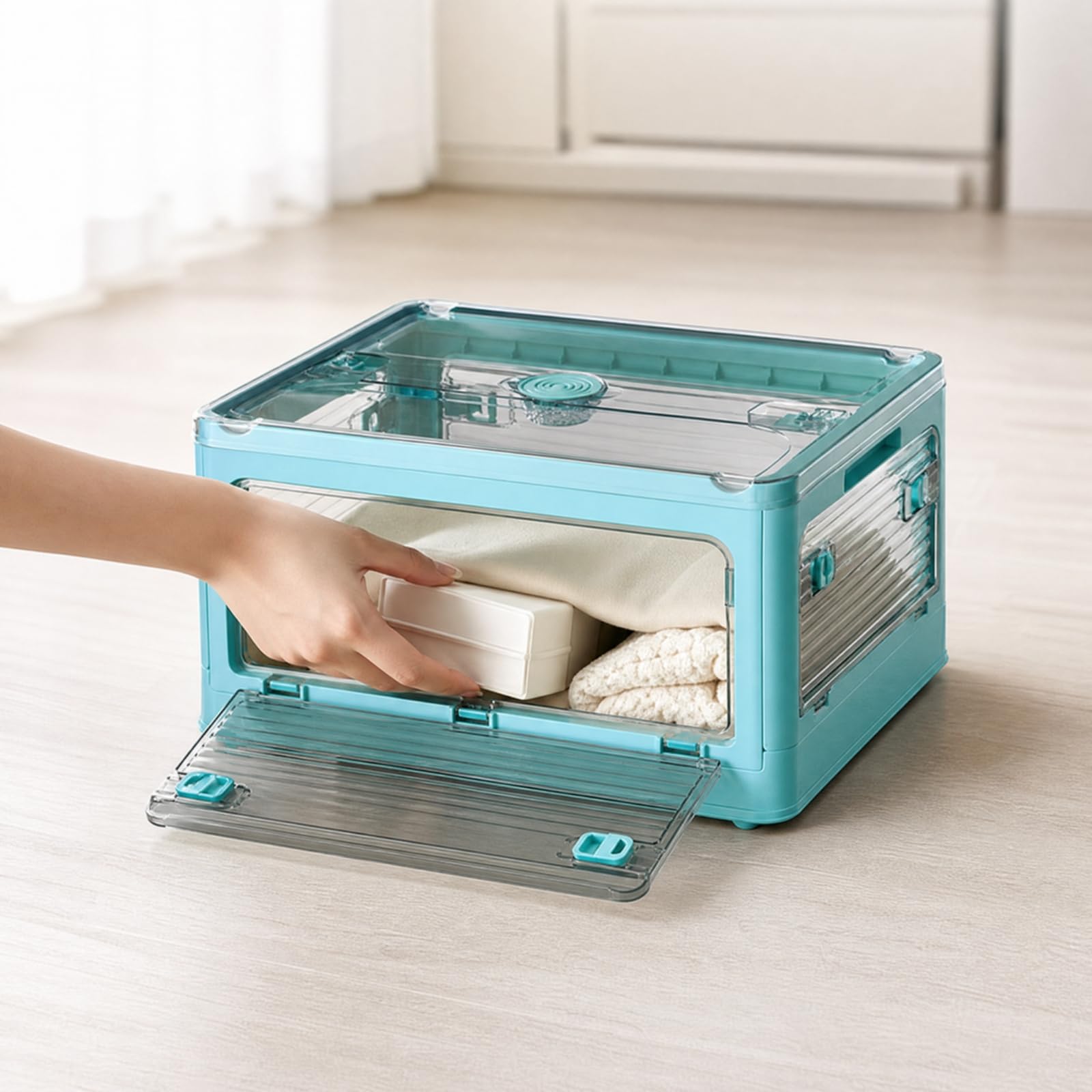 Amagogo Scatola Portaoggetti Pieghevole in Plastica Salvaspazio Scatola Portaoggetti con Chiusura a Scatto Resistente All'usura per Armadio, Garage, 40.5x29x24CM