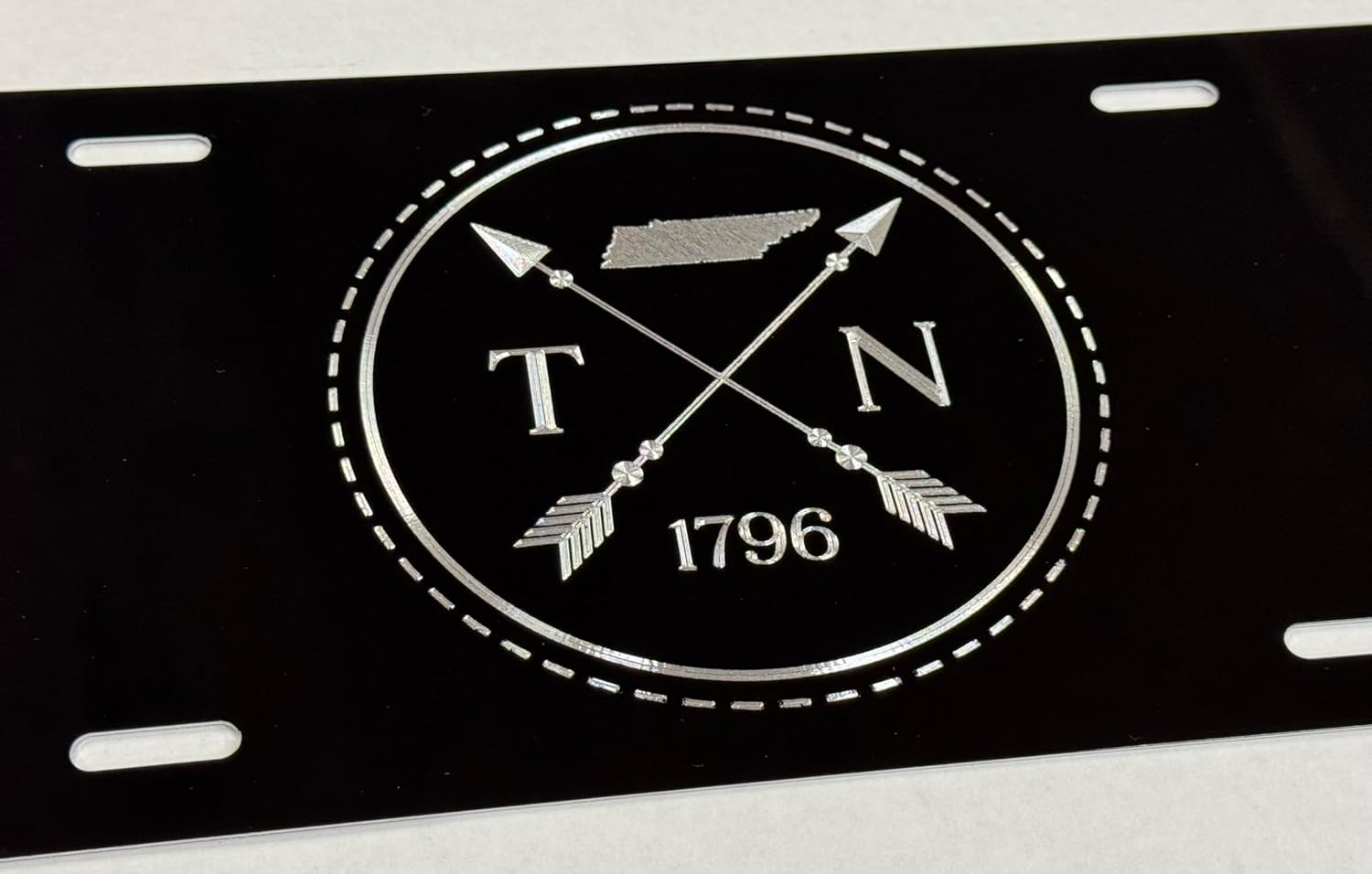 Tennessee TN State Metal Car Tag Black Diamond Etched Design, Est 1796, Decorative License Plate Wall Art