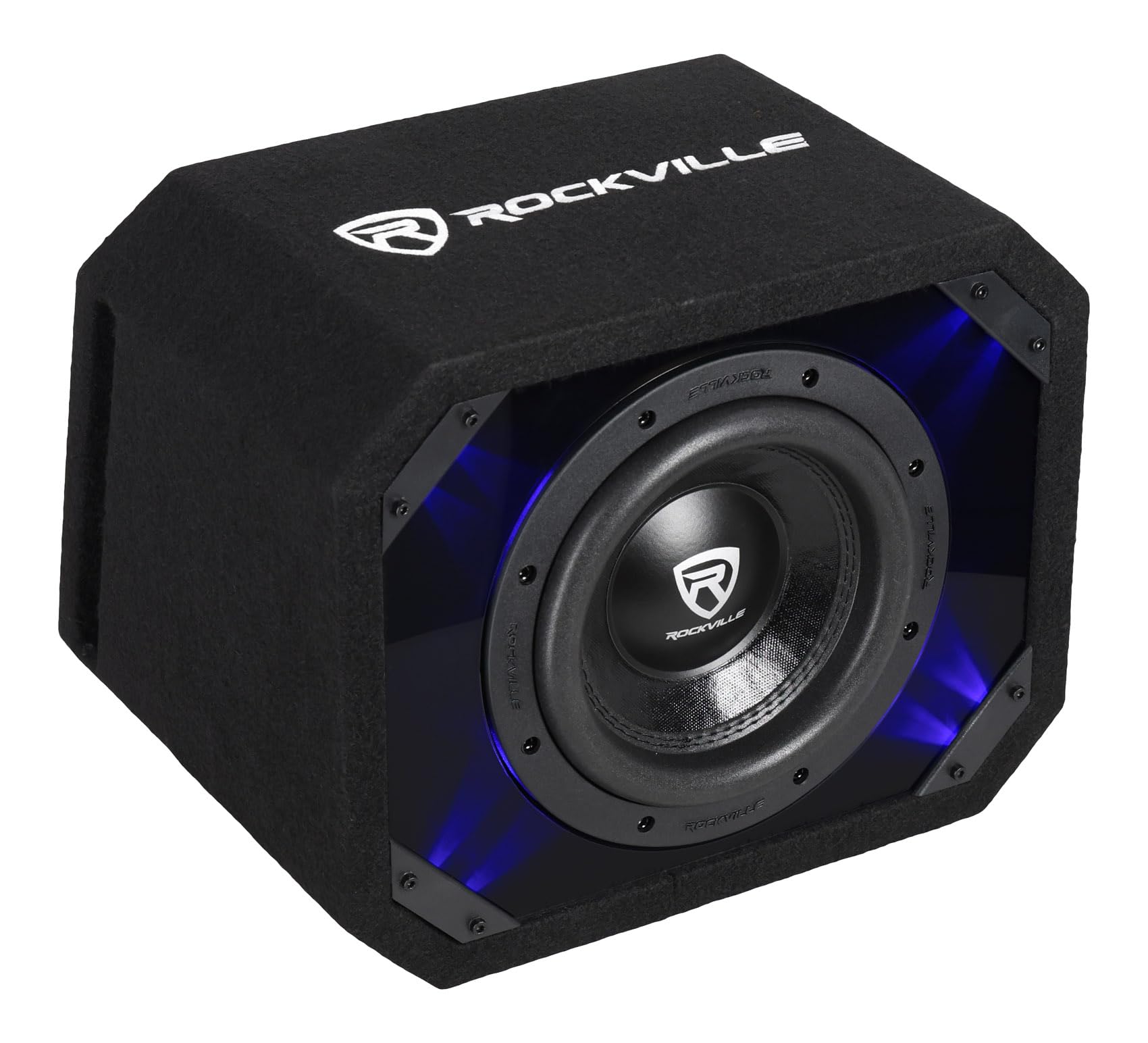 Rockville SV8K6D1 8" 1400W K6 Car Subwoofer, 1-Ohm | Plexi Enclosure in Vented MDF Box, Selectable Blue/White LED