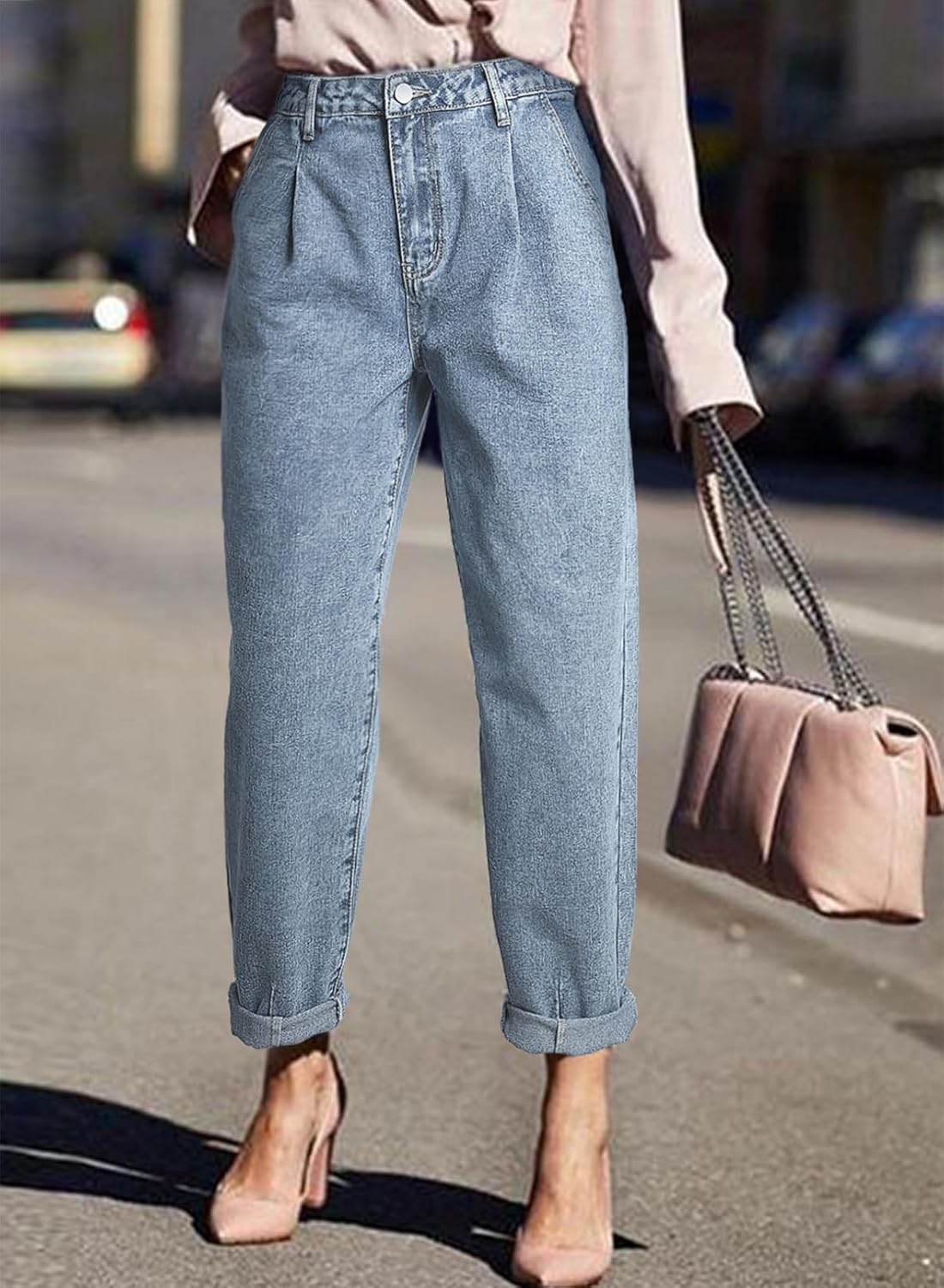 Size 4 Astylish Womens High Waisted Baggy Jeans Boyfriend Cropped Loose Denim Pants