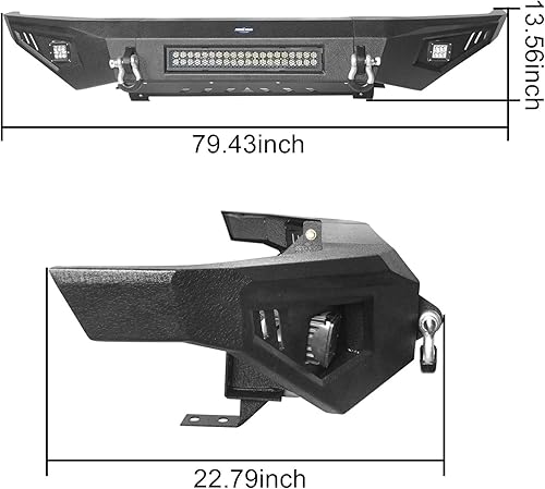 Miniatura 9 de Hooke Road Front Bumper with Offroad Skid Plate & D-Rings Compatible with Tundra 2014-2021 Regular  Double Cab  Crewmax Pickup Truck