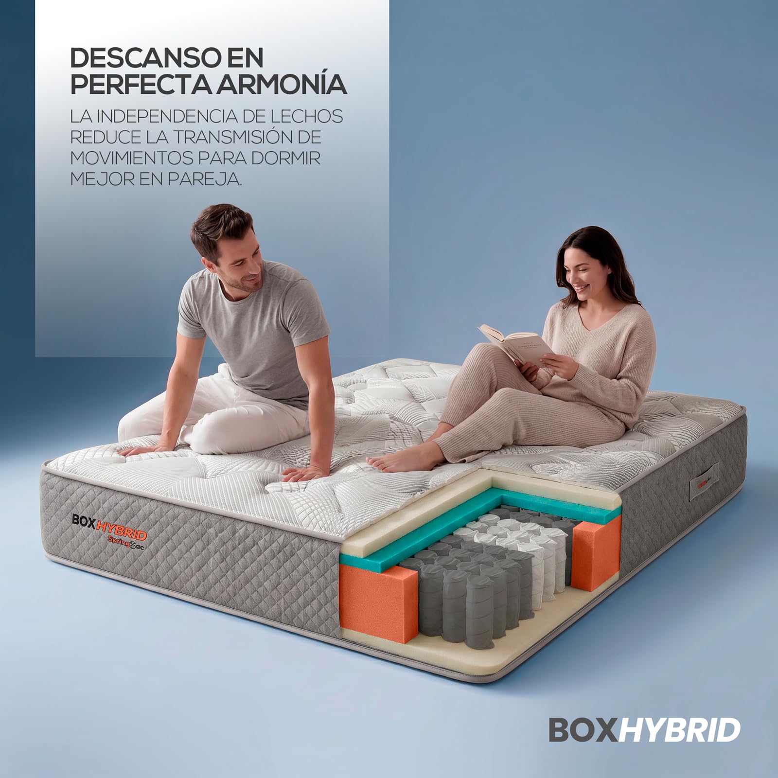 Duérmete Online Materasso viscoelastico Hybrid Box con Nucleo a Molle insacchettate, Spessore 26 cm, Memory Foam, Bianco, 90 x 200 cm