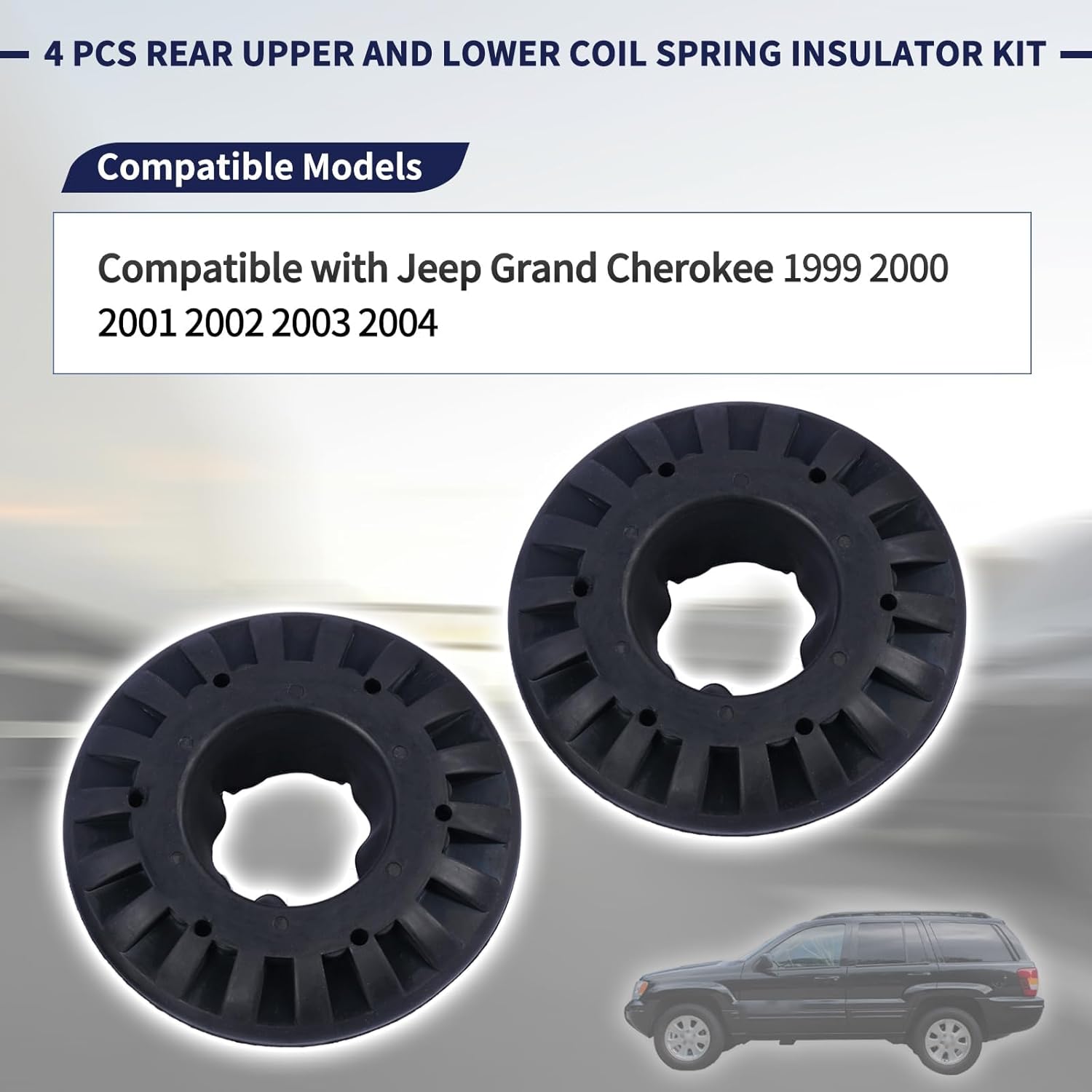 4 PCS Rear Upper and Lower Coil Spring Insulator Kit 52088346AB 52088402AB Compatible with Jeep Grand Cherokee 1999-2004 Spring Isolator Kit Rubber Set