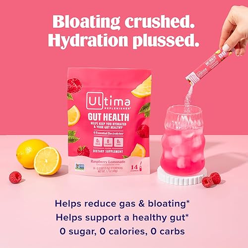 Miniatura 3 de Ultima Replenisher Suplemento para la salud intestinal y electrolitos en polvo, limonada de frambuesa, 14 paquetes de barras, paquetes de