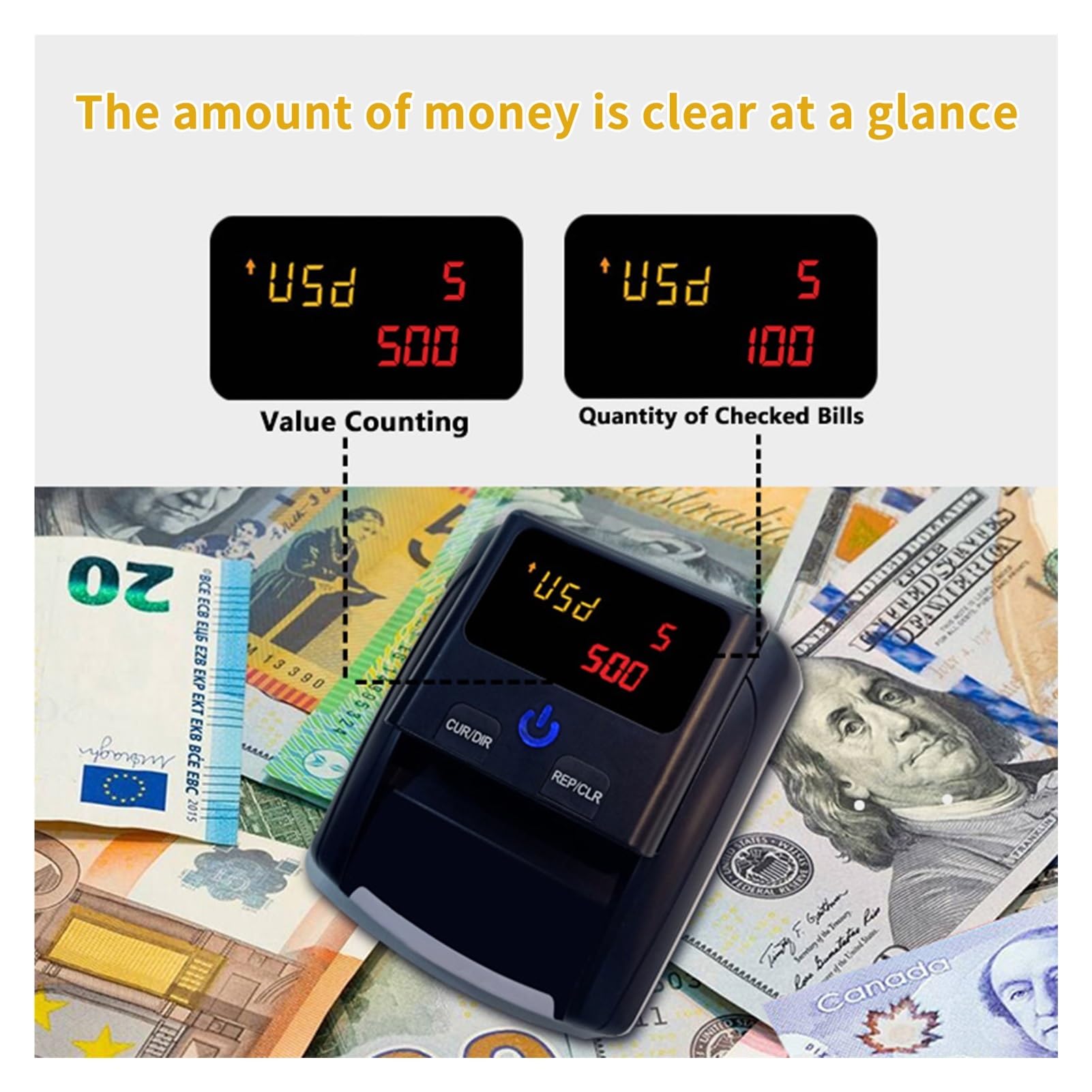 Contador de dinero, Mini contador de dinero portátil, detector billetes por infrarrojos, detección automática