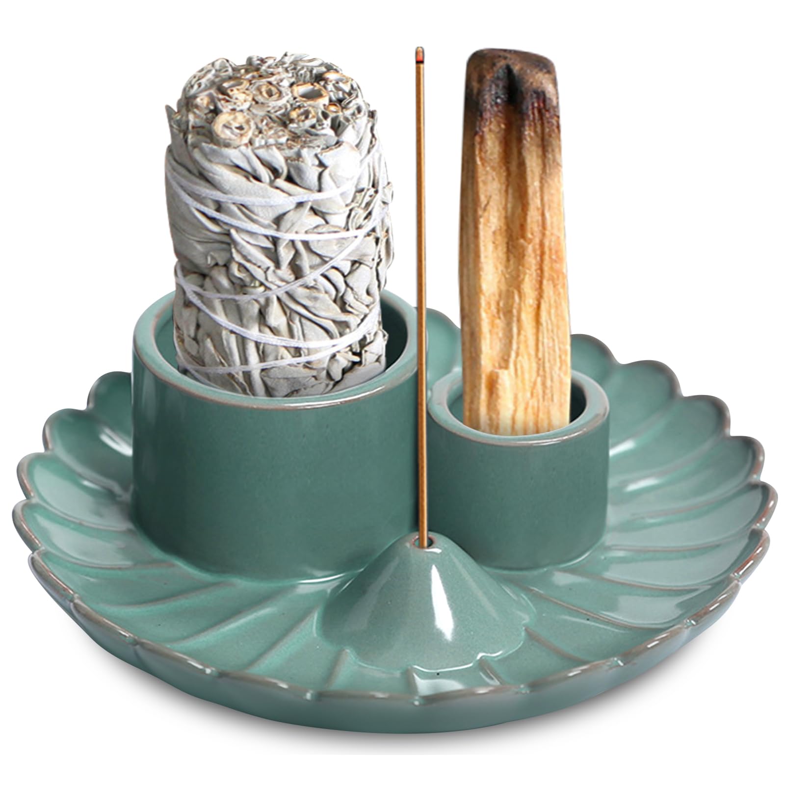 4-in-1 Räucherstäbchenhalter Aus Keramik – Für Salbei, Palo Santo & Räucherstäbchen, Mit Aschenauffangschale