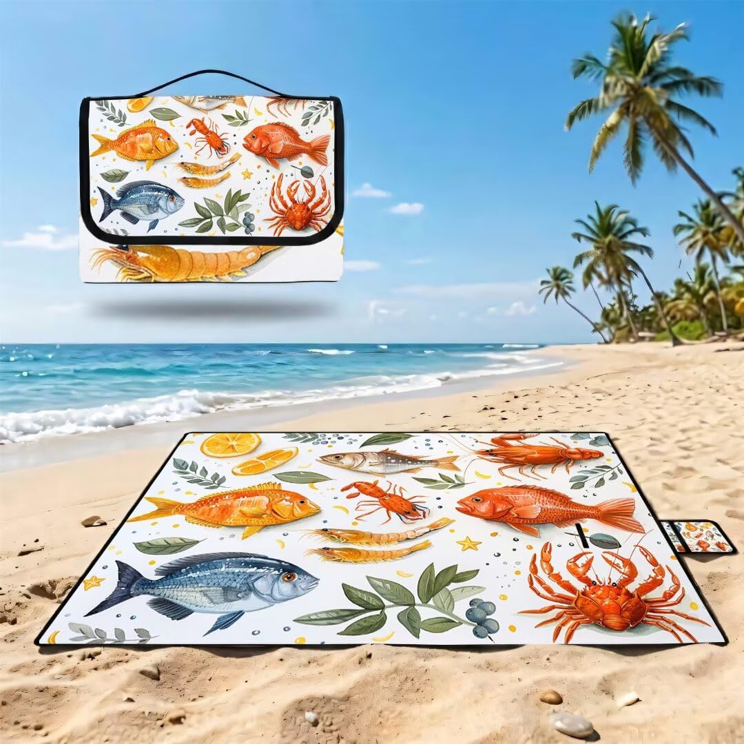 Grande Coperta de Picnic 200x300 cm, Pesce Manta Picnic Impermeable Anti-Sabbia Manta de Playa Pieghevole, Outdoor Picnic Blanket per Spiaggia, Camping, Giardino, Trekking - gamberetti FZ-97
