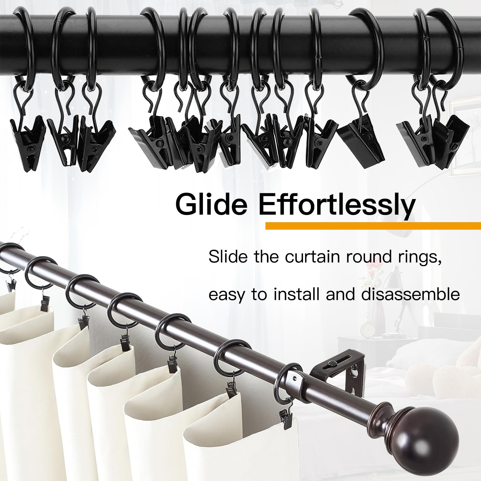 50 Pièces Anneaux De Rideaux Avec Clips, Pinces à Rideaux Avec Anneaux