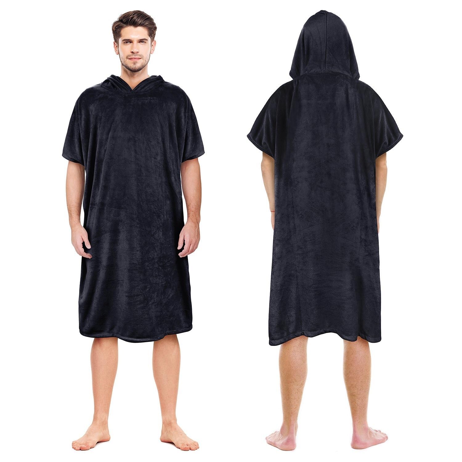 Poncho Handtuch, Badeponcho Damen Surfponchos, Umkleidetuch, Bademantel for Erwachsene, Männer und Frauen, Umkleideponchos mit Kapuze for Surfen, Schwimmen, Baden, wasserabsorbierend, übergroß(Black)