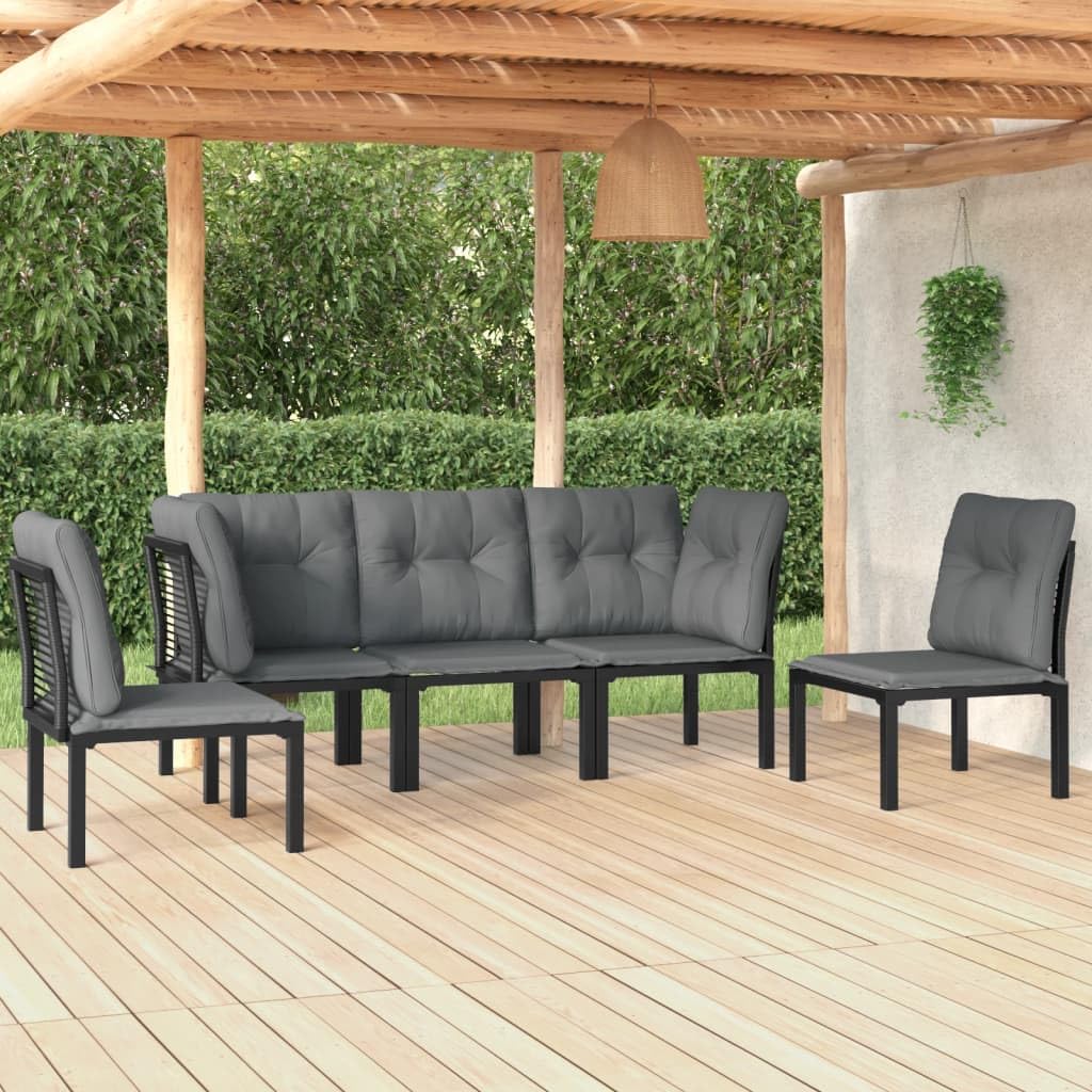 Salon de jardin 5 pièces résistant extérieur avec table chaise canapé banc gris