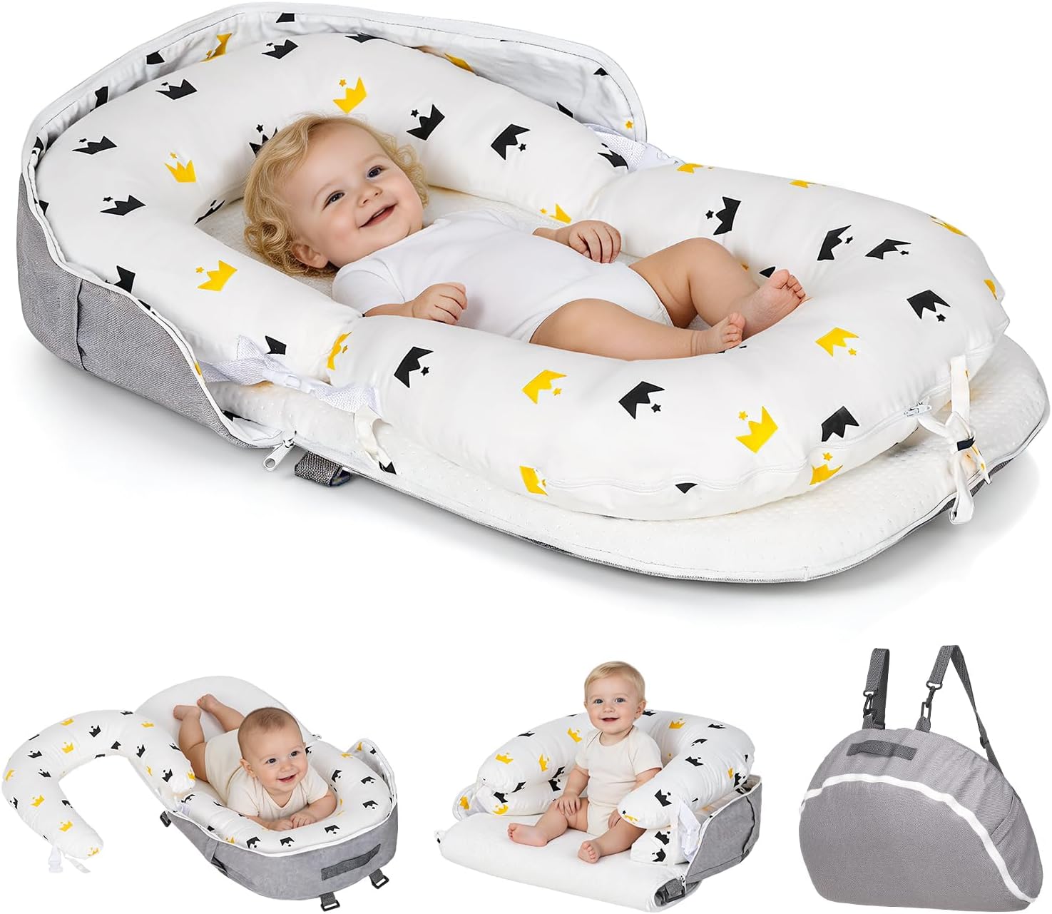 4-in-1 Baby Lounger for Newborns 0-24 Months, Portable & Foldable