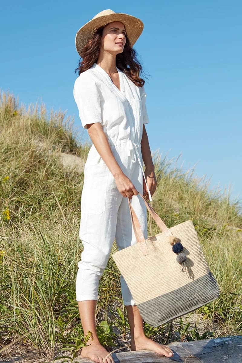 MAR Y SOL Montauk Large Raffia Tote, Crocheted Colorblock Bucket Bag for Women, Sustainable Carryall with Leather Handles - Image 2