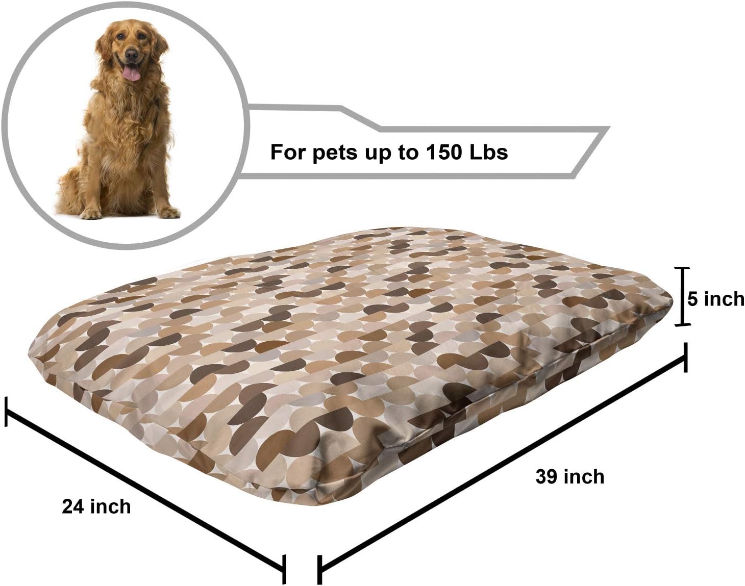 review Ambesonne Abstract Pet Bed, Semicircles or Half Round in Brown Tones, Chew Resistant Pad for Dogs and Cats Cushion with Removable Cover, 24