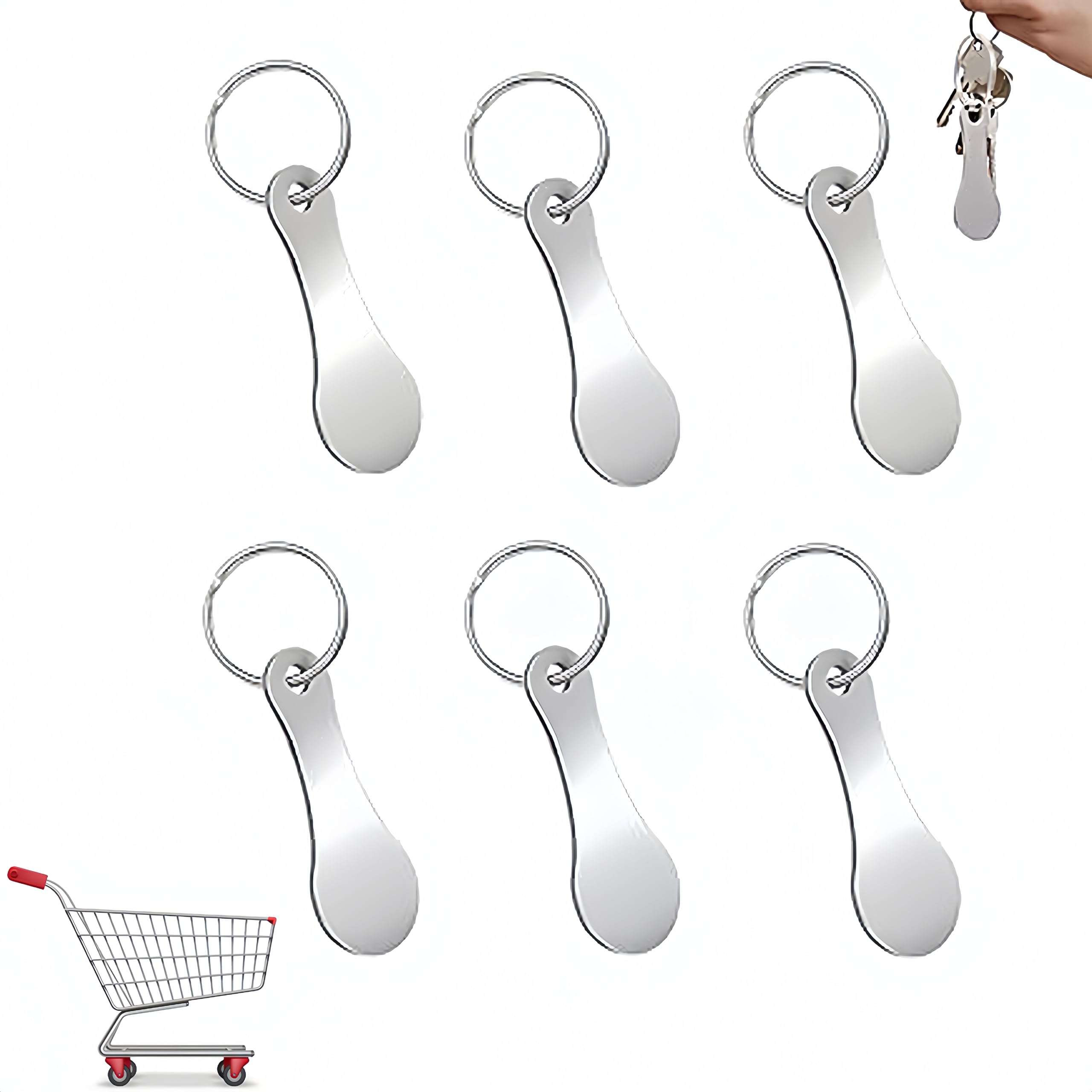 LUXORA 6PCS Shopping Trolley Tokens Shopping Trolley Token Key Ring Removable Shopping Chip Keychain Trolley Token Keyrings Trolley Key Release Tool Supermarket Trolley Tokens UK (Silver)