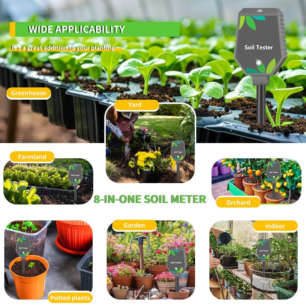 Misuratore di Terreno Multifunzione Digitale Ph/EC/Luce/Umidità/Fertilità/Termometro/Igrometro per Test di Giardinaggio