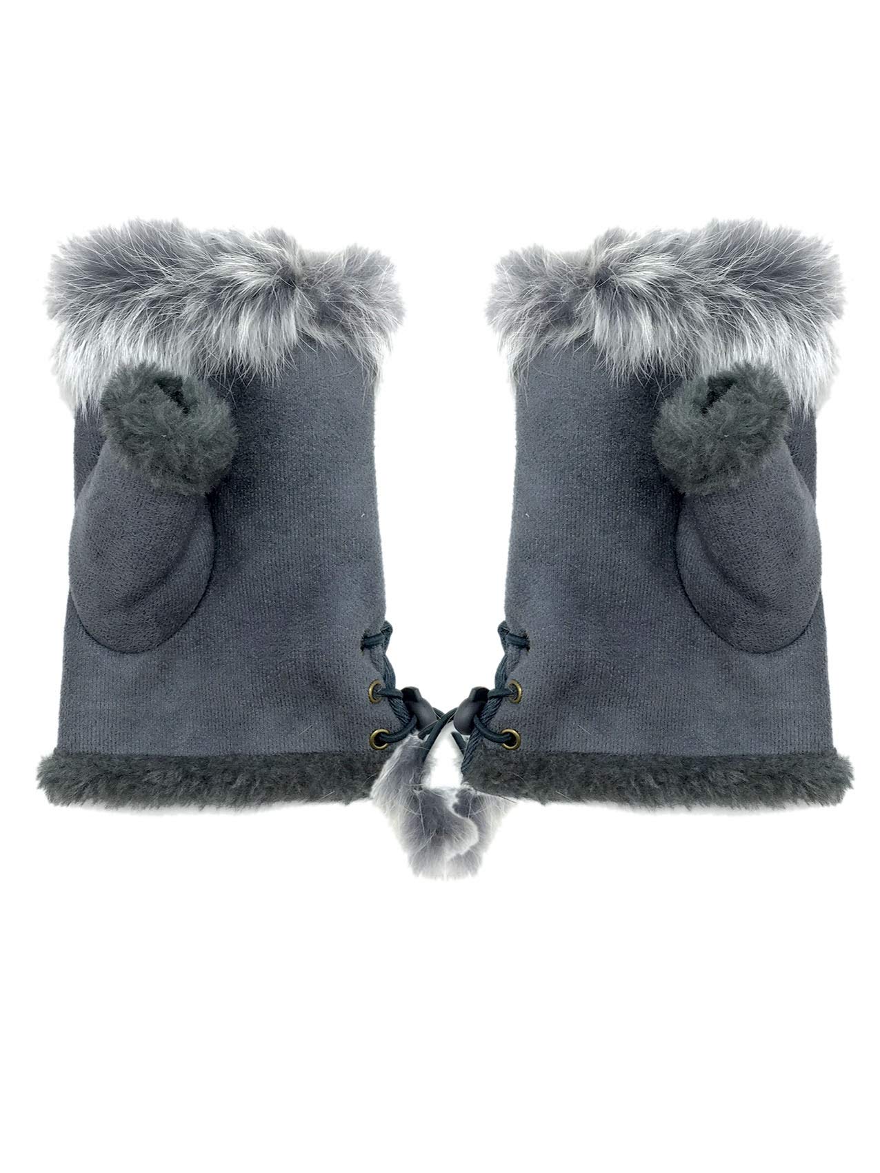 Finecy In NEW Womens Ladies Fluffy Fur Fingerless Gloves Mittens Micro Suede Fur Lined Soft Warm Winter Grey