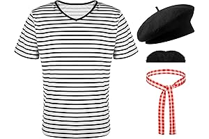 4 Pcs French Mime Costume Black and White Stripe Neck Short Sleeve...