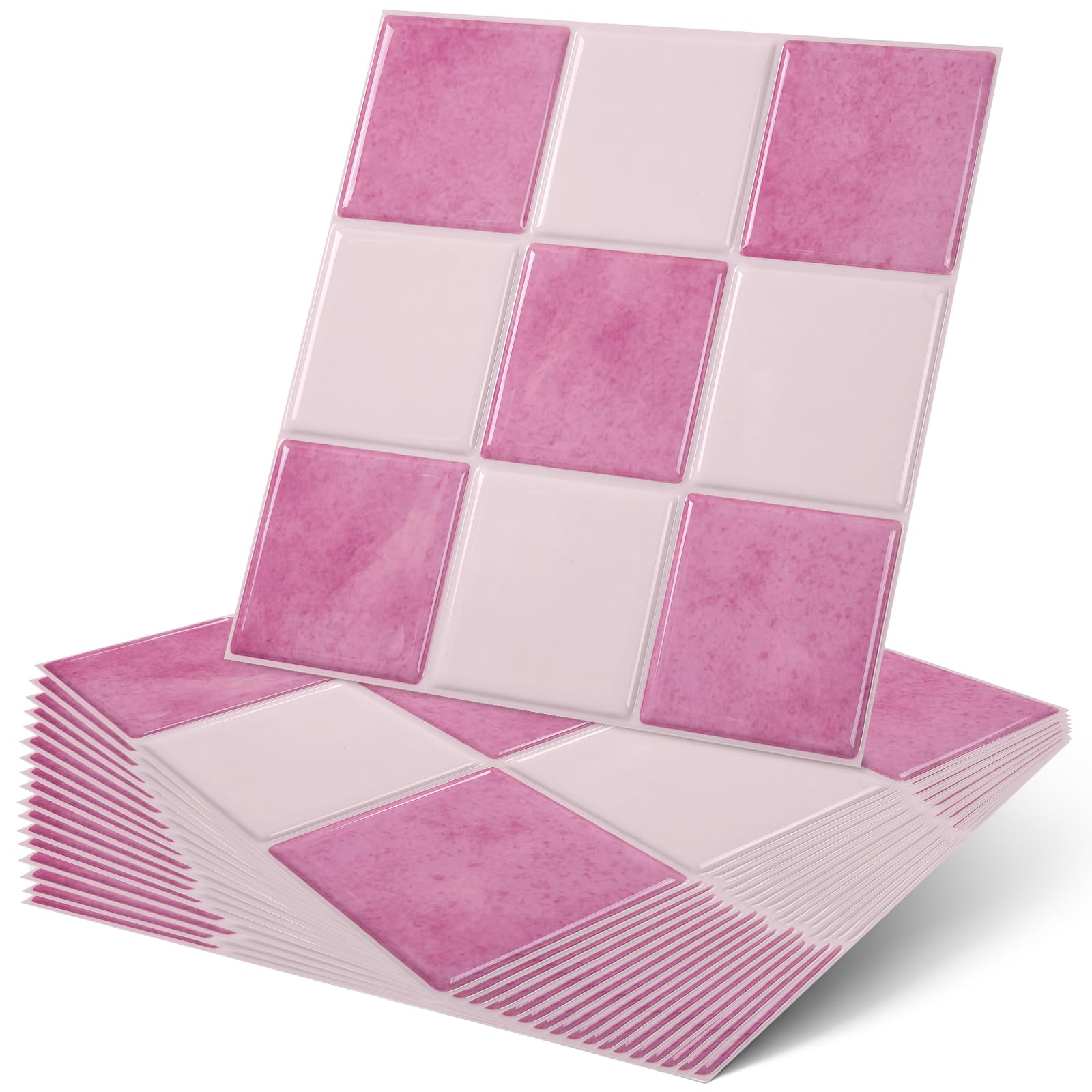 Carreaux muraux adhésifs Nuanchu roses et blancs de 19,7 cm pour décoration de cuisine (20 pièces)