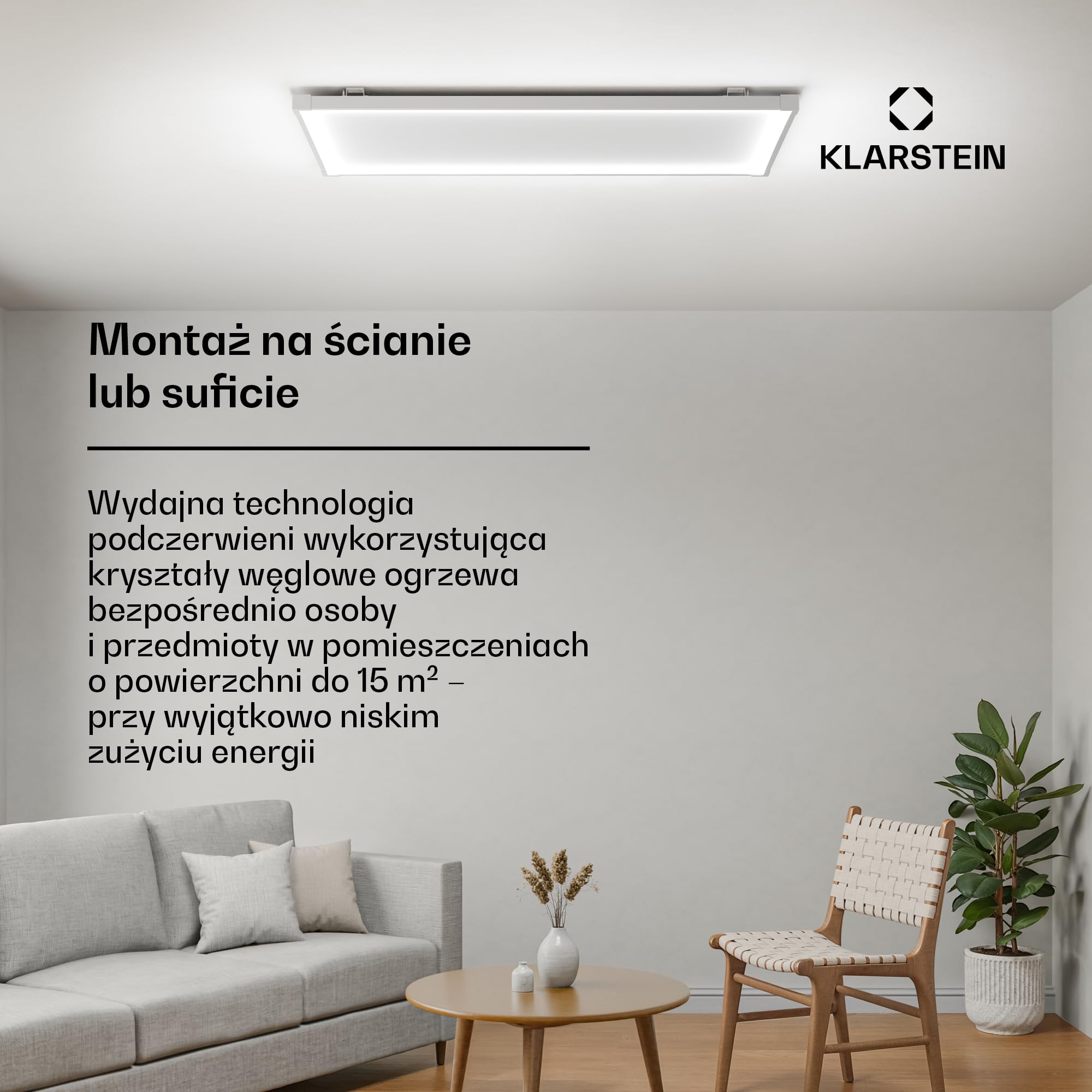 Klarstein Infrarot Wandheizung 770W – montaż na ścianie i suficie, aplikacja i pilot, IP44, termostat, timer, blokada dziecięca, ogrzewanie elektryczne do pomieszczeń do 15 m²