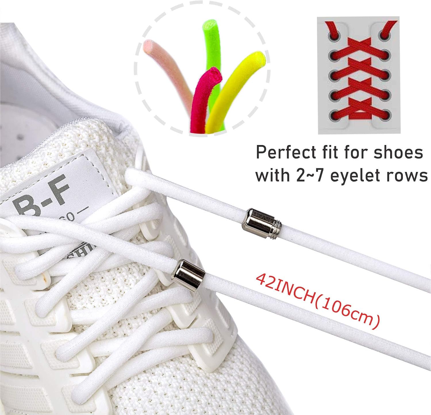 Booyckiy 4 Pairs No Tie Elastic Shoelaces for Adults and Kids