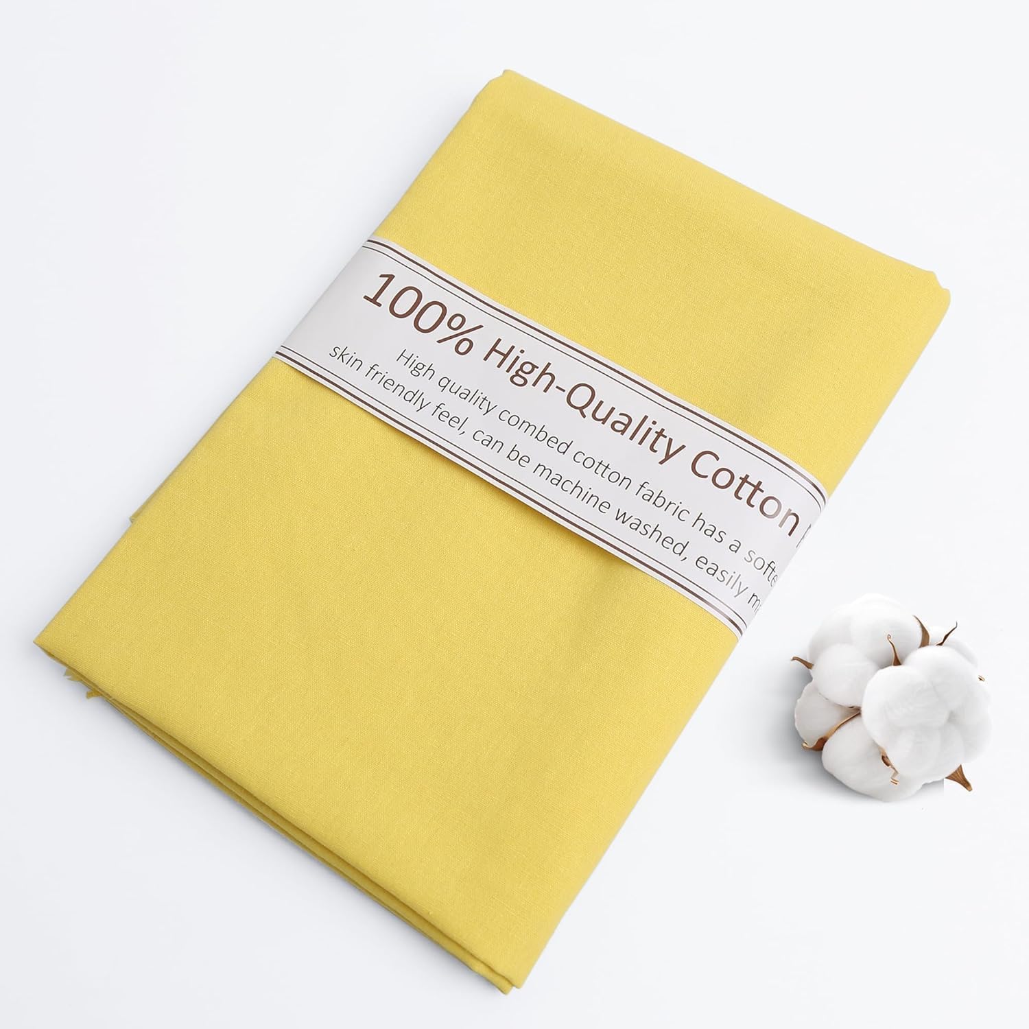 Bright Yellow Cotton Fabric, Natural 100% Cotton Poplin Fabric by The Yard 59 Inches Wide Lining Fabric for Sewing Apparel Cloth Soft Embroidery Quilting, 5 Yard