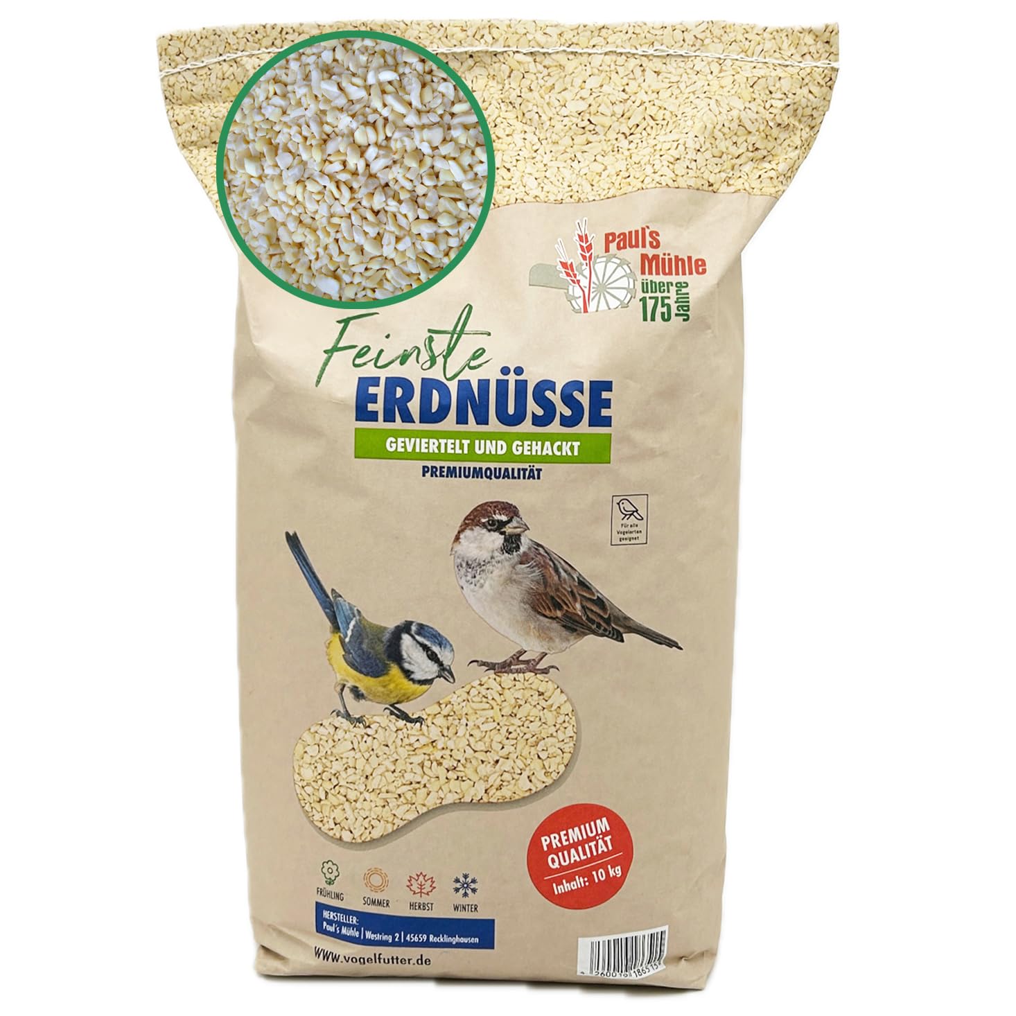 Paul´s Mühle Erdnüsse für Vögel, Erdnusskerne gehackt, 10 kg Neue Ernte 2025