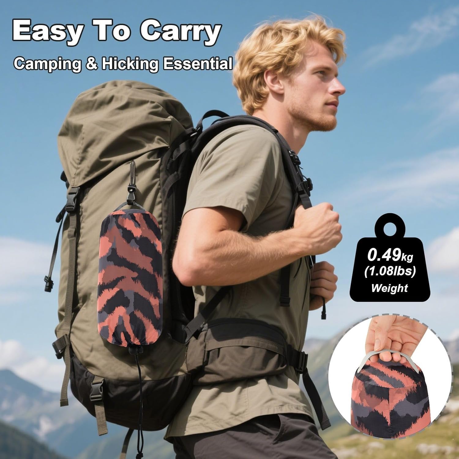 ALAZA Tiger Print Camping Hammocks Single or 2 Person 500 lbs Portable Parachute Travel Hammock w/Tree Straps for Hiking Backpacking Indoor Outdoor