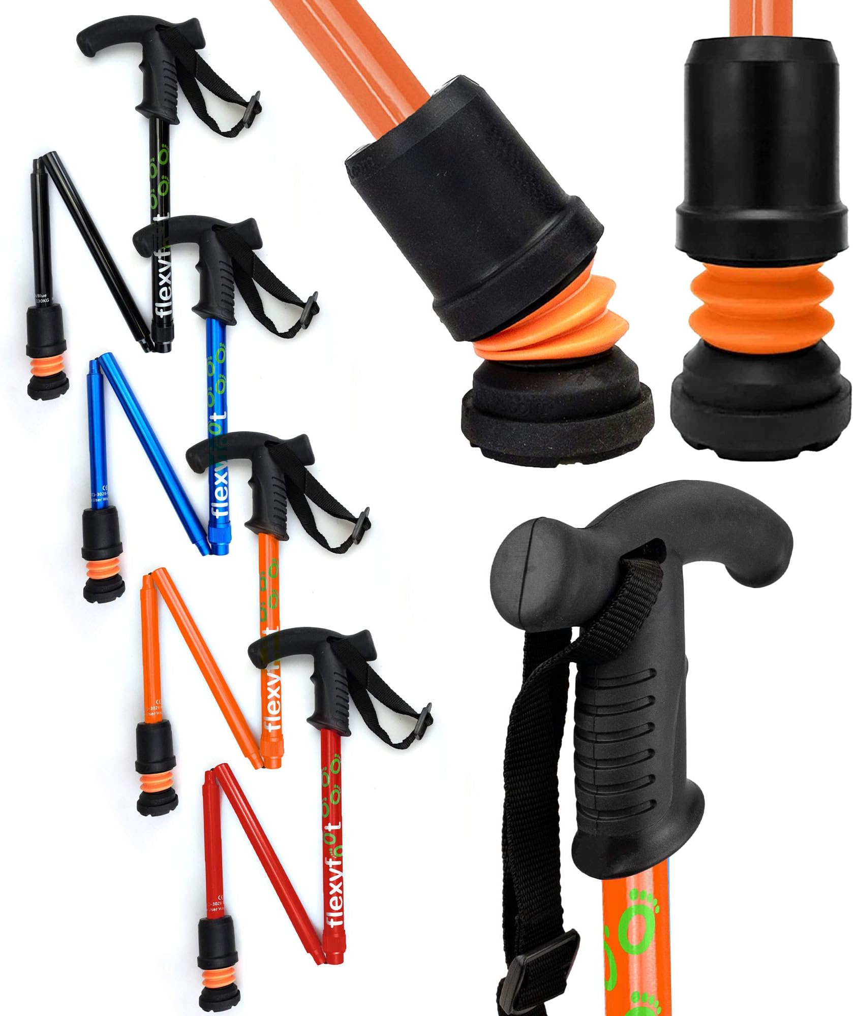Shock Absorbing Derby Handled Folding Walking Stick - Improves Safety, Improves Grip, Reduces Shocks & Jarring