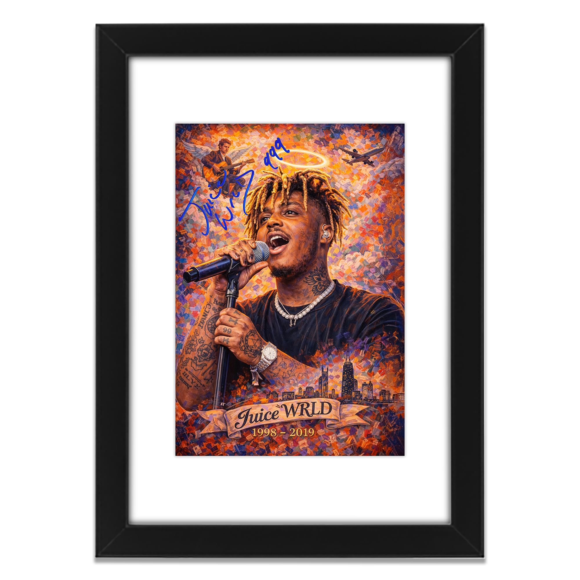 AllStarMedia Tribute to Juice WRLD Inspired Art Style Poster Print – The Party Never Ends Fan Art Gift | Music Wall Art | A3 Framed with Mount