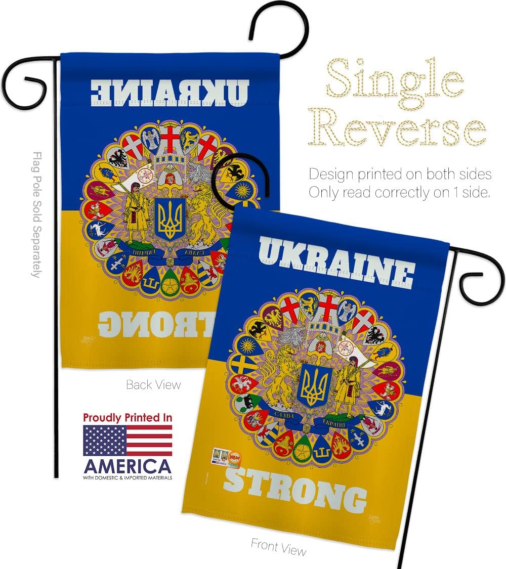 Ukraine Strong Garden Flag Set Wall Holder Support Cause BLM Anti Racism Justice Revolution Movement Equality Social Small Decorative Gift Yard House Banner Made In USA 13 X 18.5