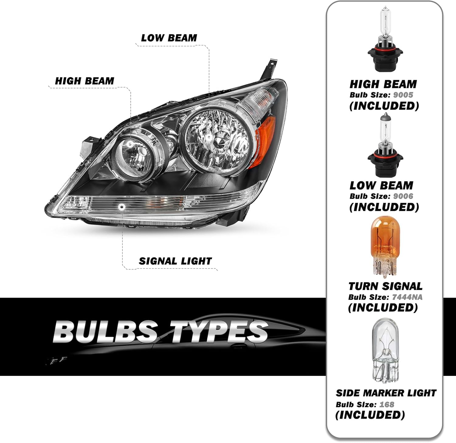 SOCKIR Headlight Assembly for 2005 2006 2007 2008 2009 2010 Honda Odyssey Factory Halogen Headlamp W/Bulbs Left Driver Side