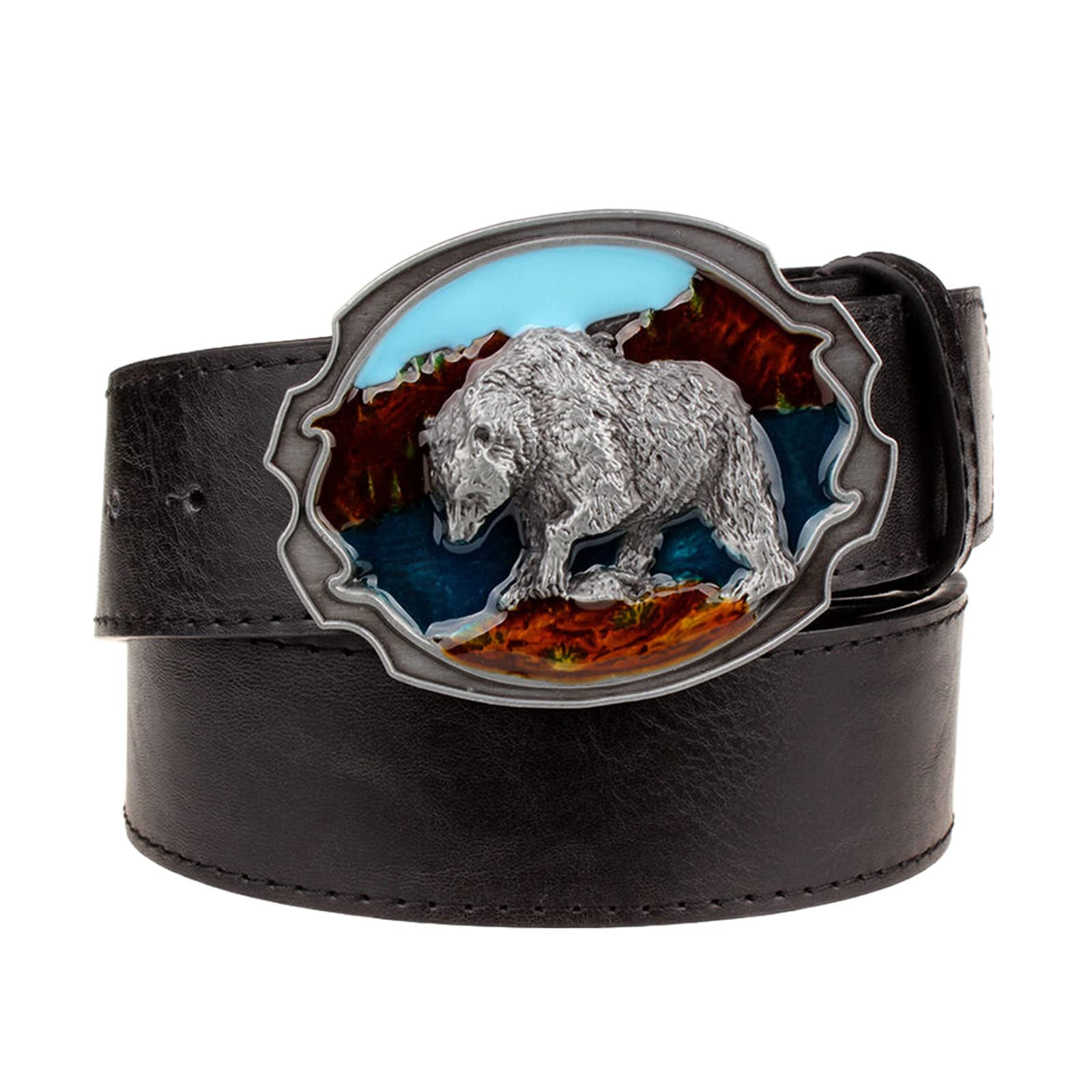 Wrjahcg Unisex Black Men's Belt,Bear Belt Buckle Fashion Style Belt Pu Decoration Casual Belt Youth,,130Cm/51.2''