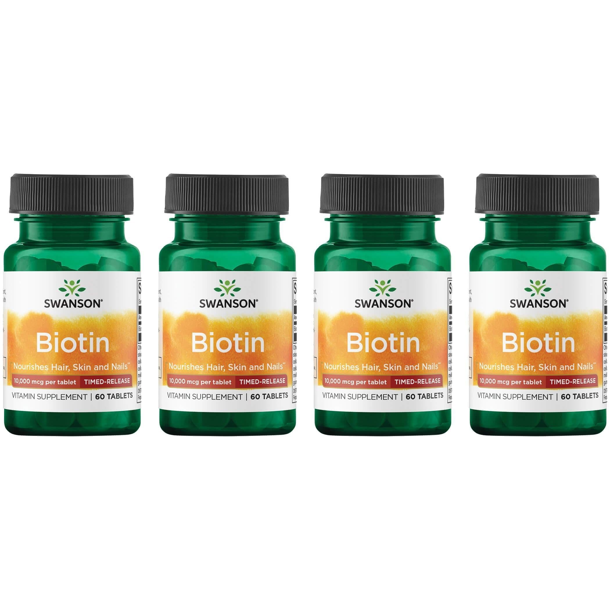 Swanson Biotin Timed-Release 10,000 mcg, 60 Tablets, 4 Pack 60 Count (Pack of 4)