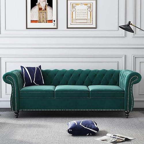 AVZEAR Sofá de 3 plazas, sofá de terciopelo, sofá grande, moderno, de tela Chesterfield, moderno, de 3 plazas, sofá Chesterfield clásico copetudo,