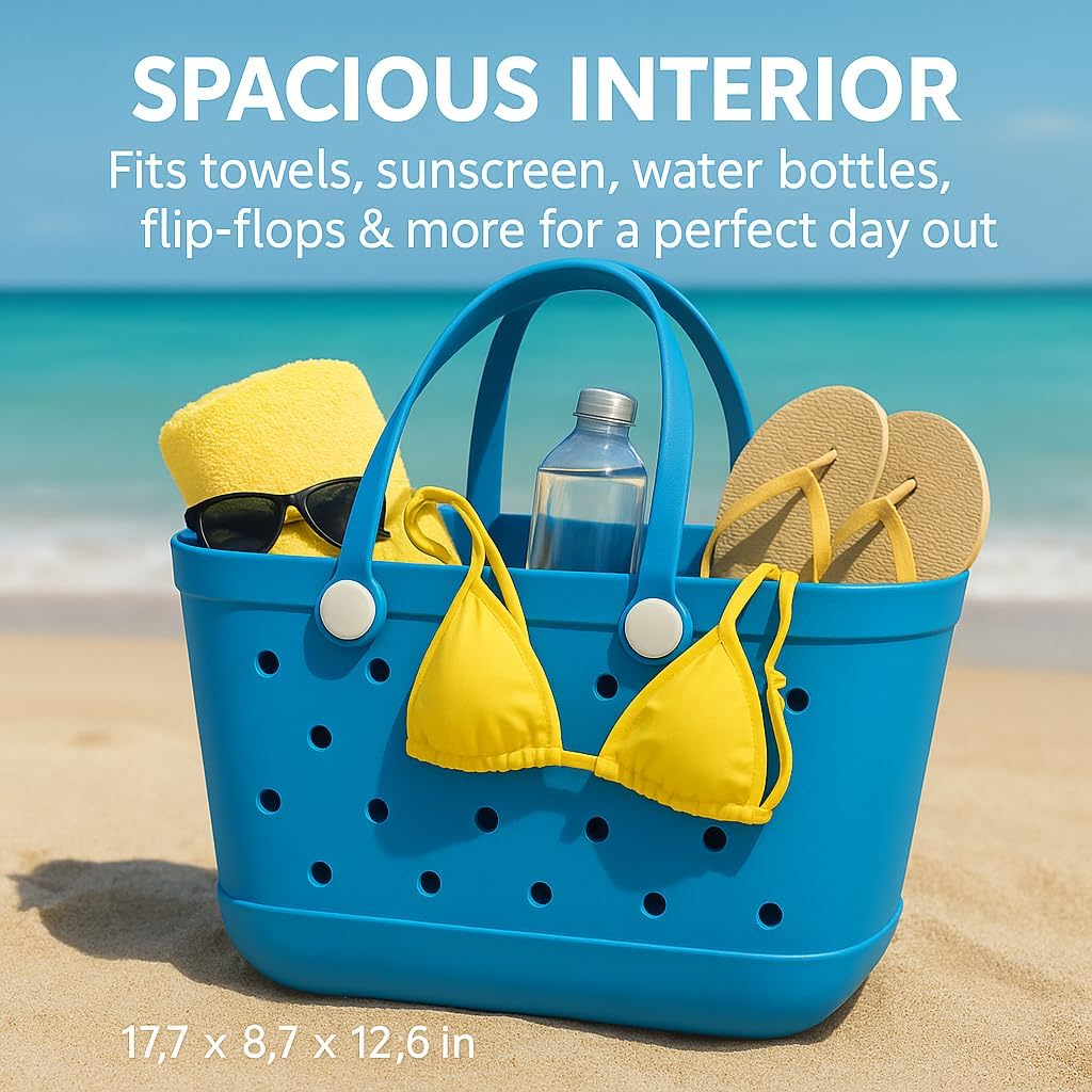 EVA Waterproof Beach Tote Bag-Large Sand Proof Tote with Handles for Women&Men|Lightweight Pool,Travel,Shopping Bag - Image 6