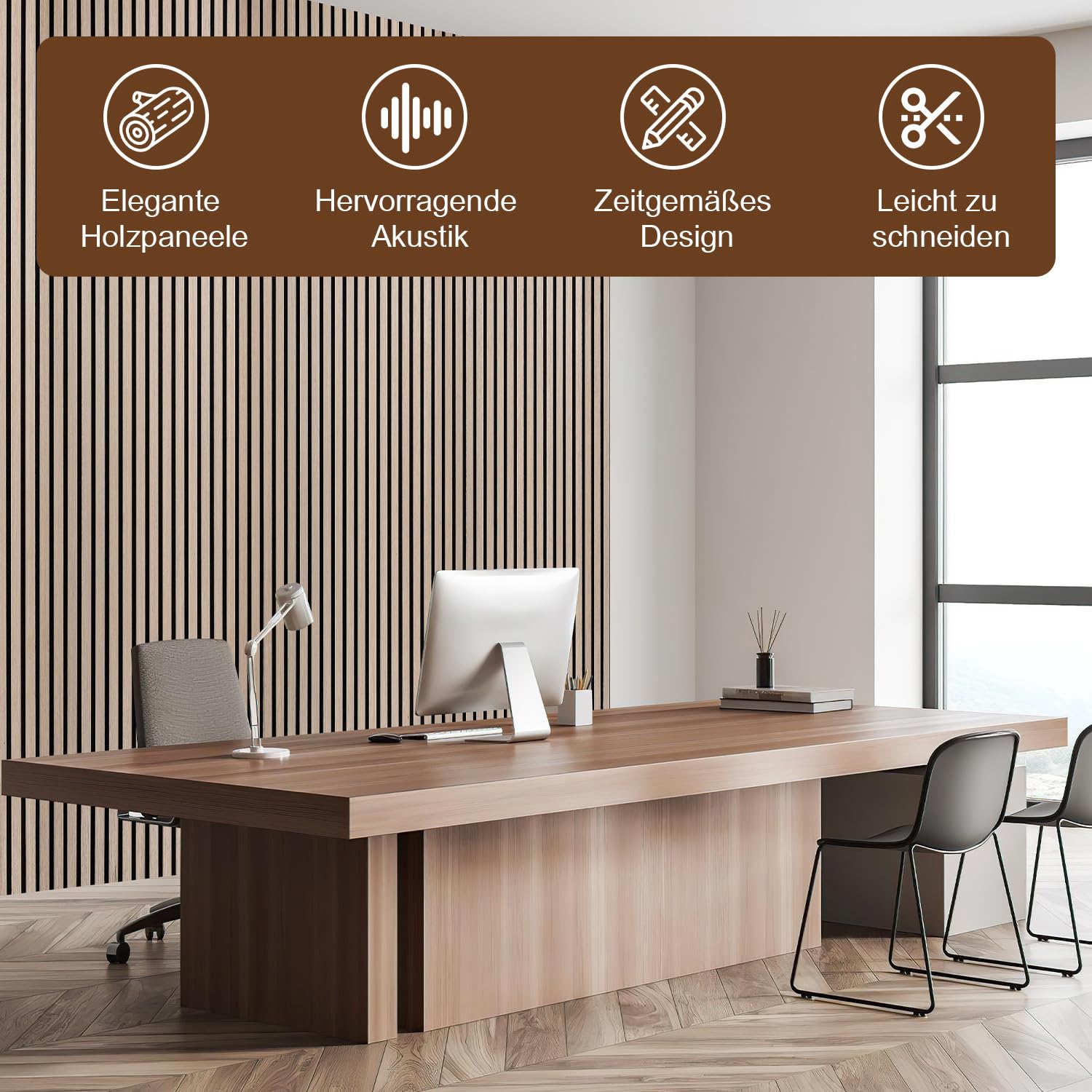 6x Akustikpaneele Holz 120x60cm (4.32m²) Selbstklebend 3D Wandpaneele in Holzoptik für Schallschutz & Dekoration,Holzpaneele für Wohnzimmer,Büros,Studios,Zur Wandmontage,Eiche