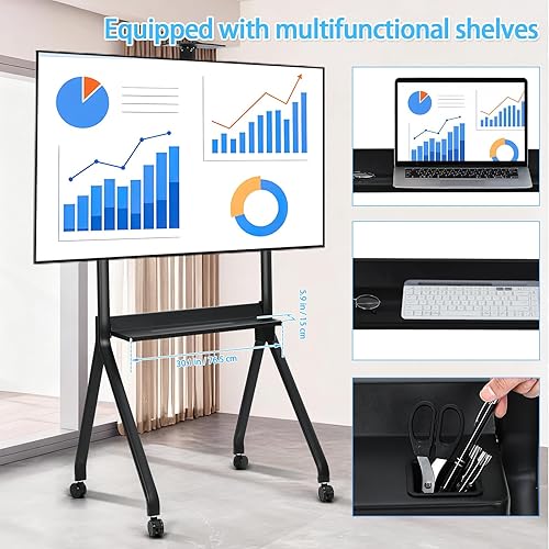 Miniatura 9 de DOITOOL Carrito móvil de TV para pantallas de 42 a 86 pulgadas, soporte de TV rodante de hasta 220 libras, independiente con ruedas para oficinas al