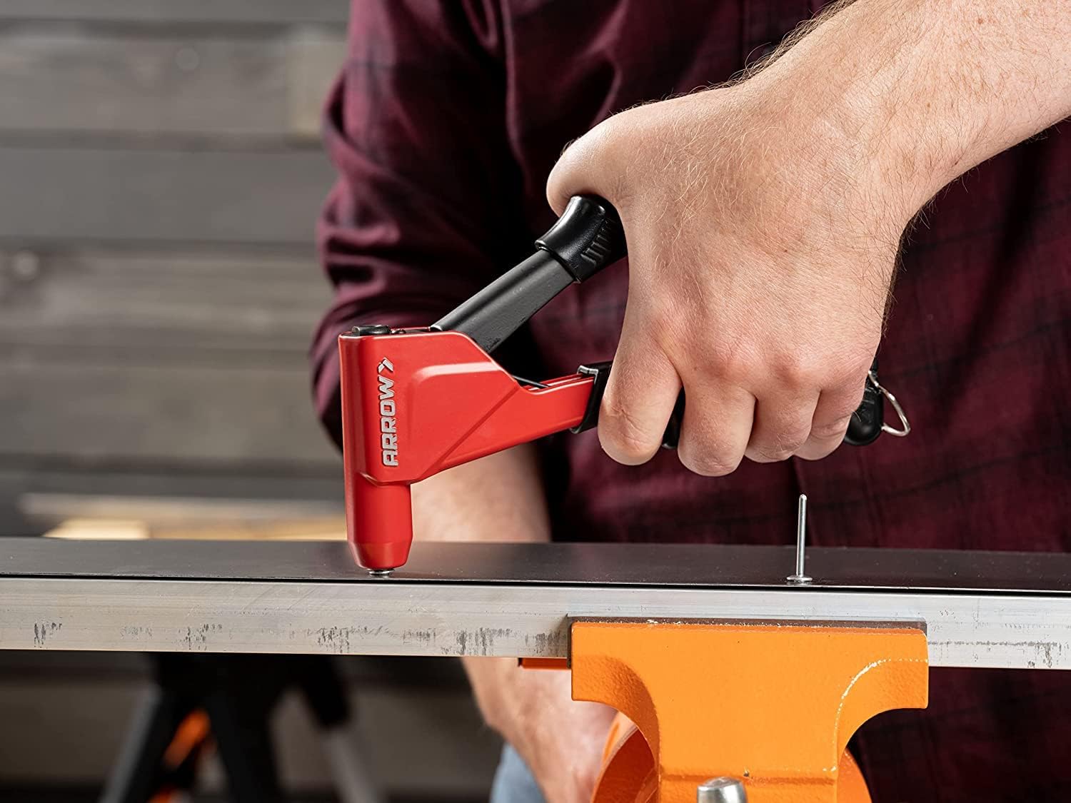 Arrow RT200M Headless One-Handed Rivet Tool, Manual Riveter for Metal, Fabric, Leather, and Auto Repair, Uses 1/8-Inch, 3/16-Inch, 5/16-Inch Rivets