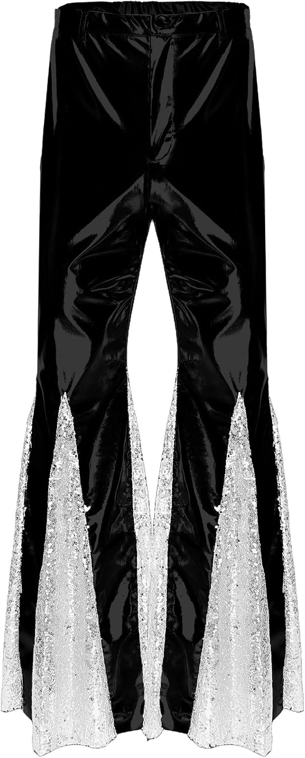 Linjinx Women's 70s Disco Pants Bell Bottoms Slim Fit Retro Flared Trousers Metallic Shiny Pants