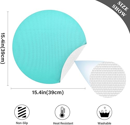 Miniatura 4 de Juego de 6 manteles individuales redondos de color turquesa mediano, lavables, manteles individuales grandes de poliéster de PVC para cocina,
