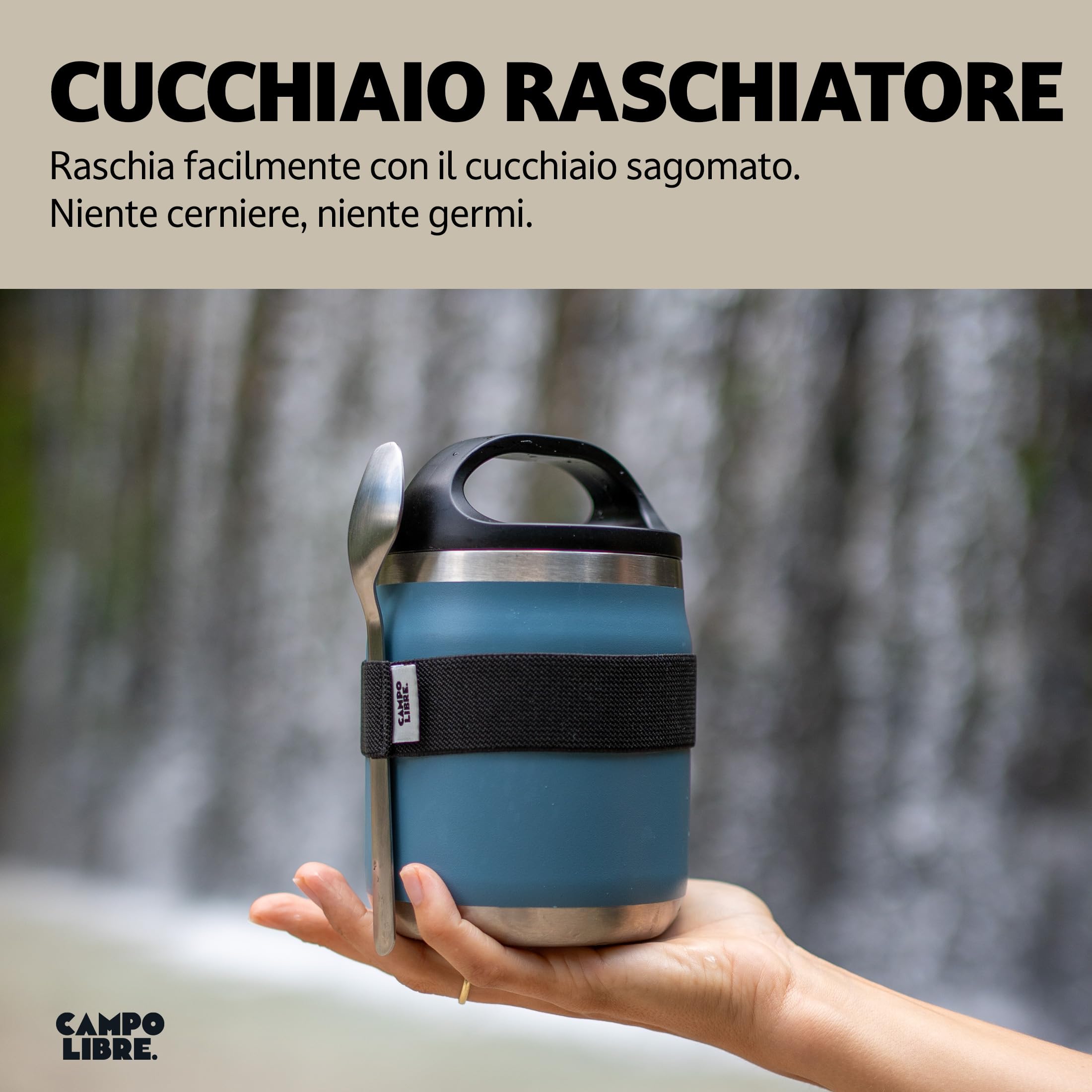 Campo Libre.® Lotta – Thermo per Alimenti Caldi & Freddi – Porta vivande Termico con Cucchiaio – Termo per Adulti o Bambini/Neonati, Schiscetta Pranzo – Ideale da Portare con Sé. Blu. 400ml
