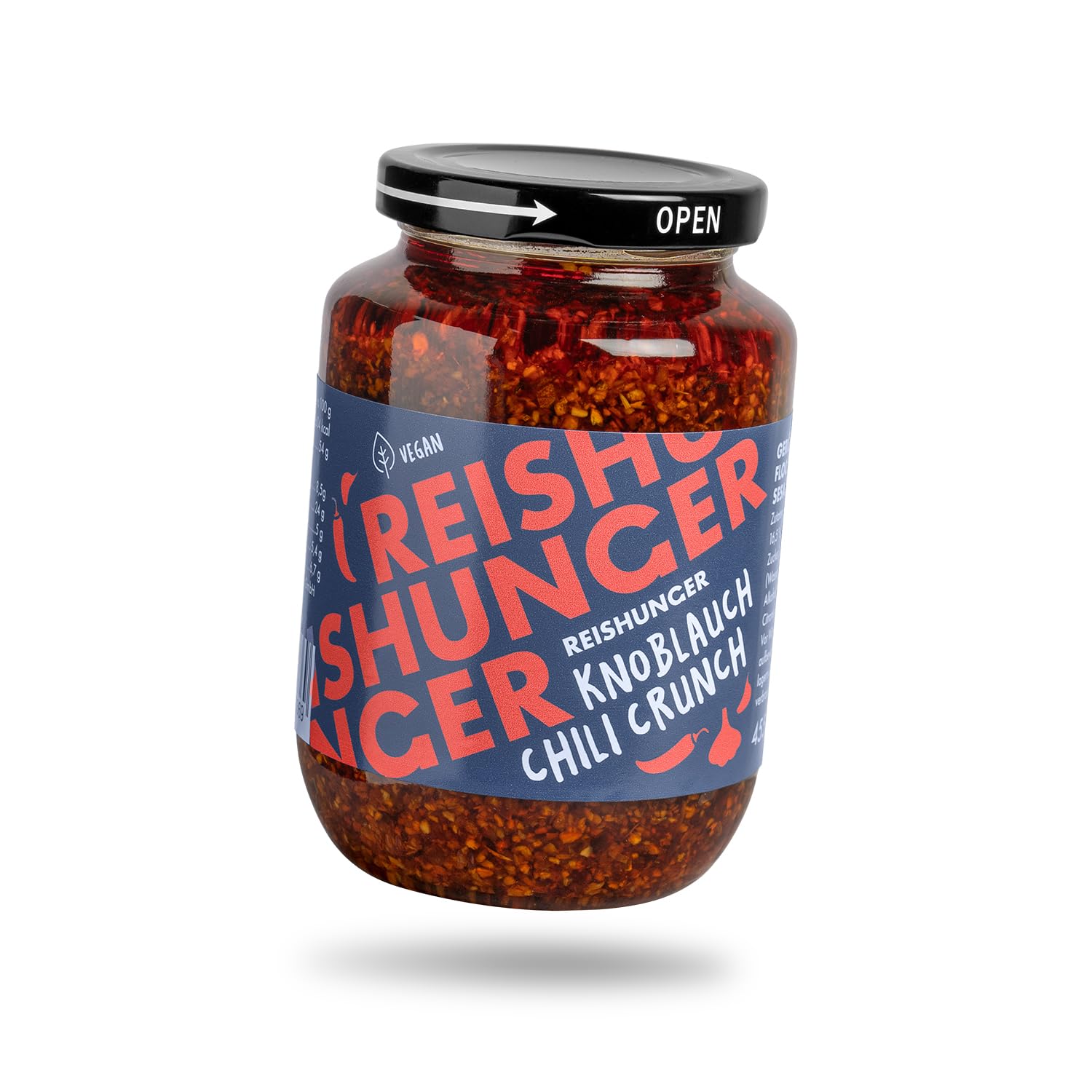 REISHUNGER Knoblauch Chili Crunch, 455 g – fertiges mild-scharfes Crispy Chili Öl aus Knoblauchflocken und würzigen Zwiebeln