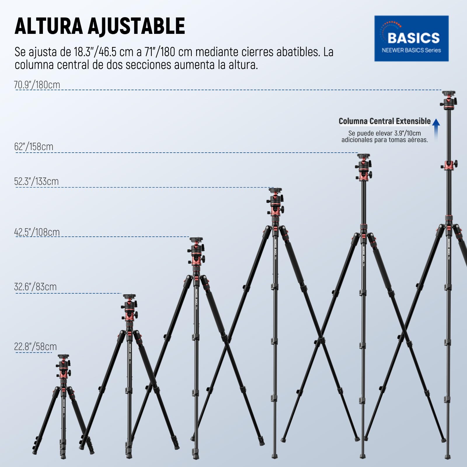 NEEWER Basics 70.9" 180cm Trípode Monopié Cámara con Columna Central & Rótula, Quick Release Overhead DSLR Soporte Móvil Compatible con iPhone Grabación Vídeo Viajes, Carga Máxima 17.6lbs 8kg, TP16
