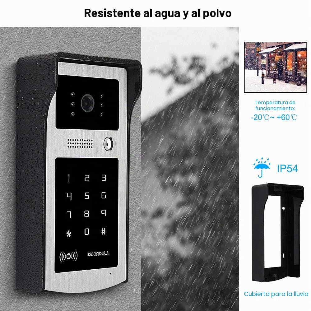 7" Color con Cable Videoportero Teléfono RFID Cámara de Video Timbre Sistema de Intercomunicación para el Hogar Apartamentos Tarjeta de Soporte Desbloqueo de Contraseña