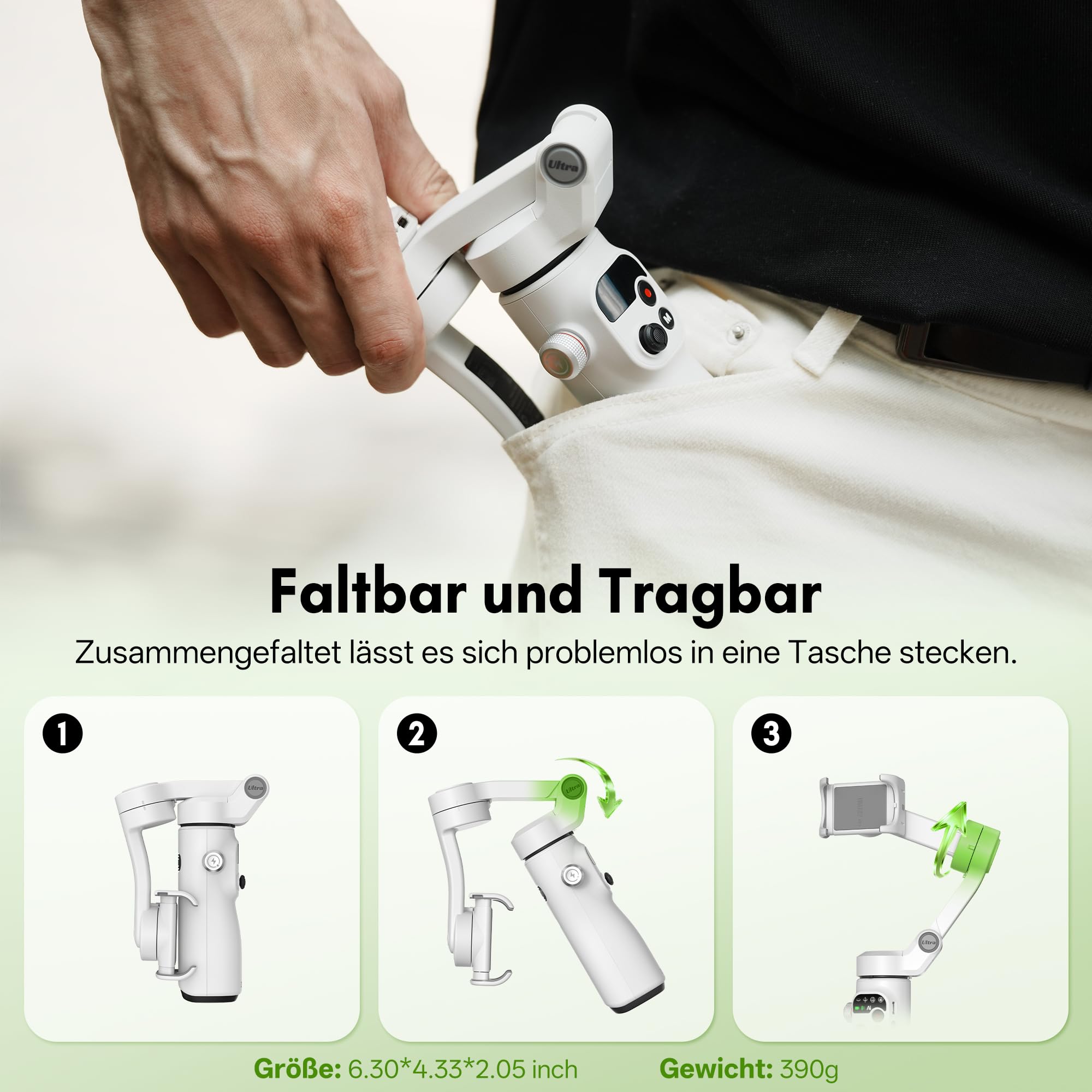 ZHIYUN Smooth Q5 Ultra [Offiziell] Gimbal-Stabilisator für Smartphone, Integriertes Aufhelllicht/Verlängerungsstange/Stativ, 13.5H Akkulaufzeit, Tragbar und Faltbar,3-Achsen-Gimbal für YouTube, TikTok