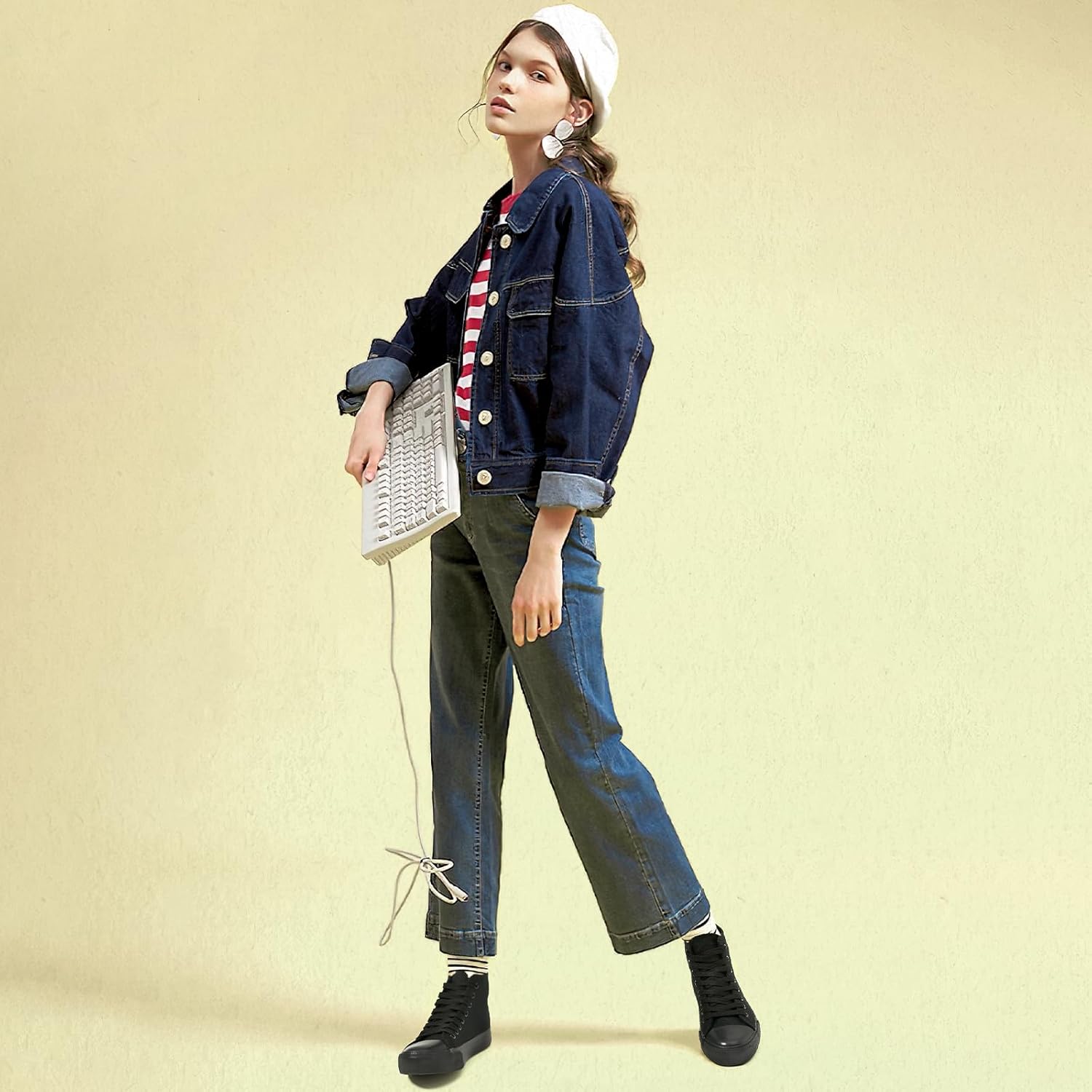 kufeiti Women's High Top Canvas Sneakers Canvas Shoes Lace up White Black Sneakers Casual Walking Shoes - Image 3