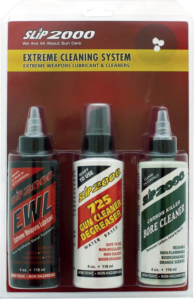 Slip2000 Extreme Cleaning System Combo Pack, Contans Extreme Weapons Lubricant (EWL), 725 Gun Cleaner and Carbon Killer Bore Cleaner, 4oz Each Bottle