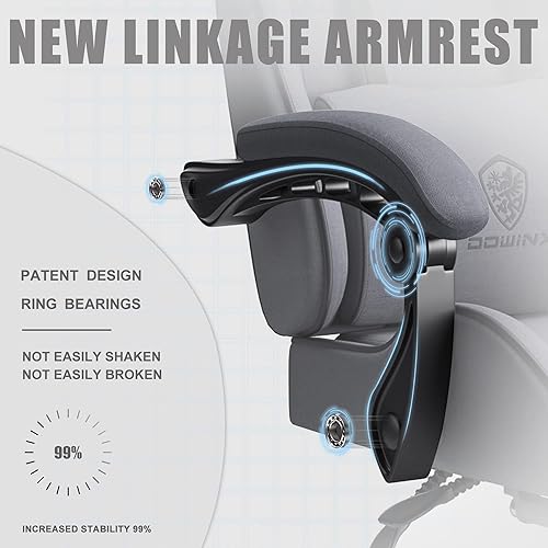 Miniatura 5 de Dowinx Silla de juegos de tela con cojín de resorte helicoidal, silla de juego ergonómica para adultos con reposapiés y soporte lumbar de masaje,