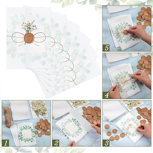 Miniatura 4 de Qilery El juego de 50 envolturas de invitaciones de boda incluye chaquetas de vellum preplegadas para invitaciones de 5 x 7 pulgadas, mini flores